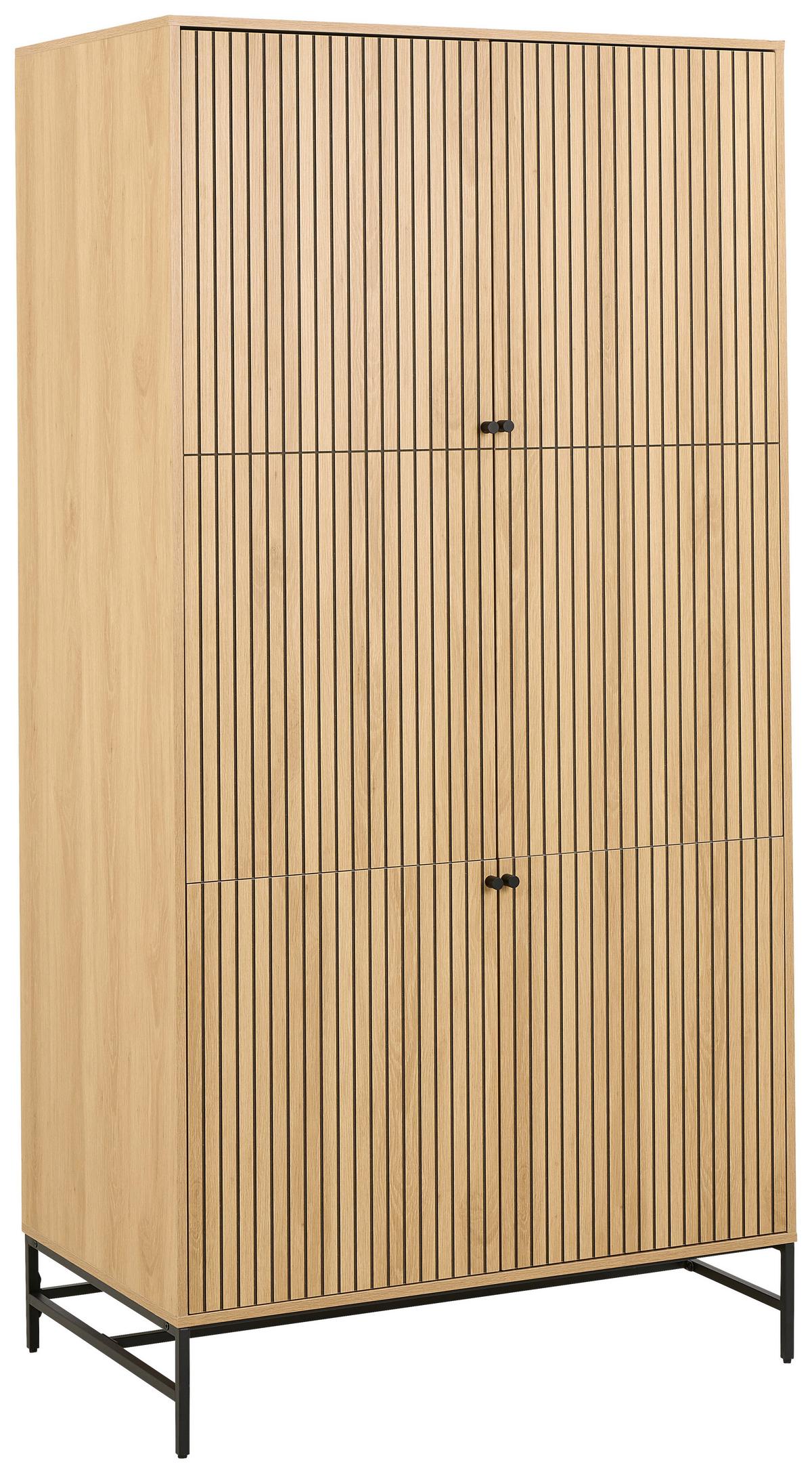 ŠATNÍ SKŘÍŇ S OTOČNÝMI DVEŘMI ALBANY - černá/přírodní barvy, Design, kov/dřevo (99/200/60cm)