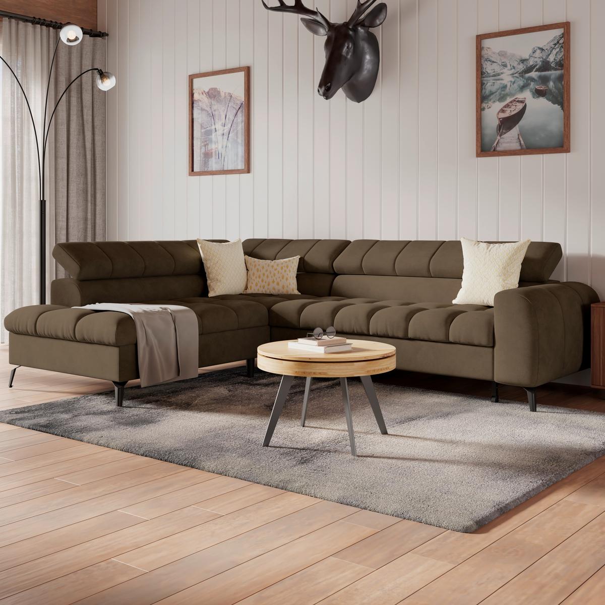 Ecksofa Volf links new braun, S: 203x261 cm - Schwarz/Braun, Trend, Kunststoff/Textil (203/261cm)