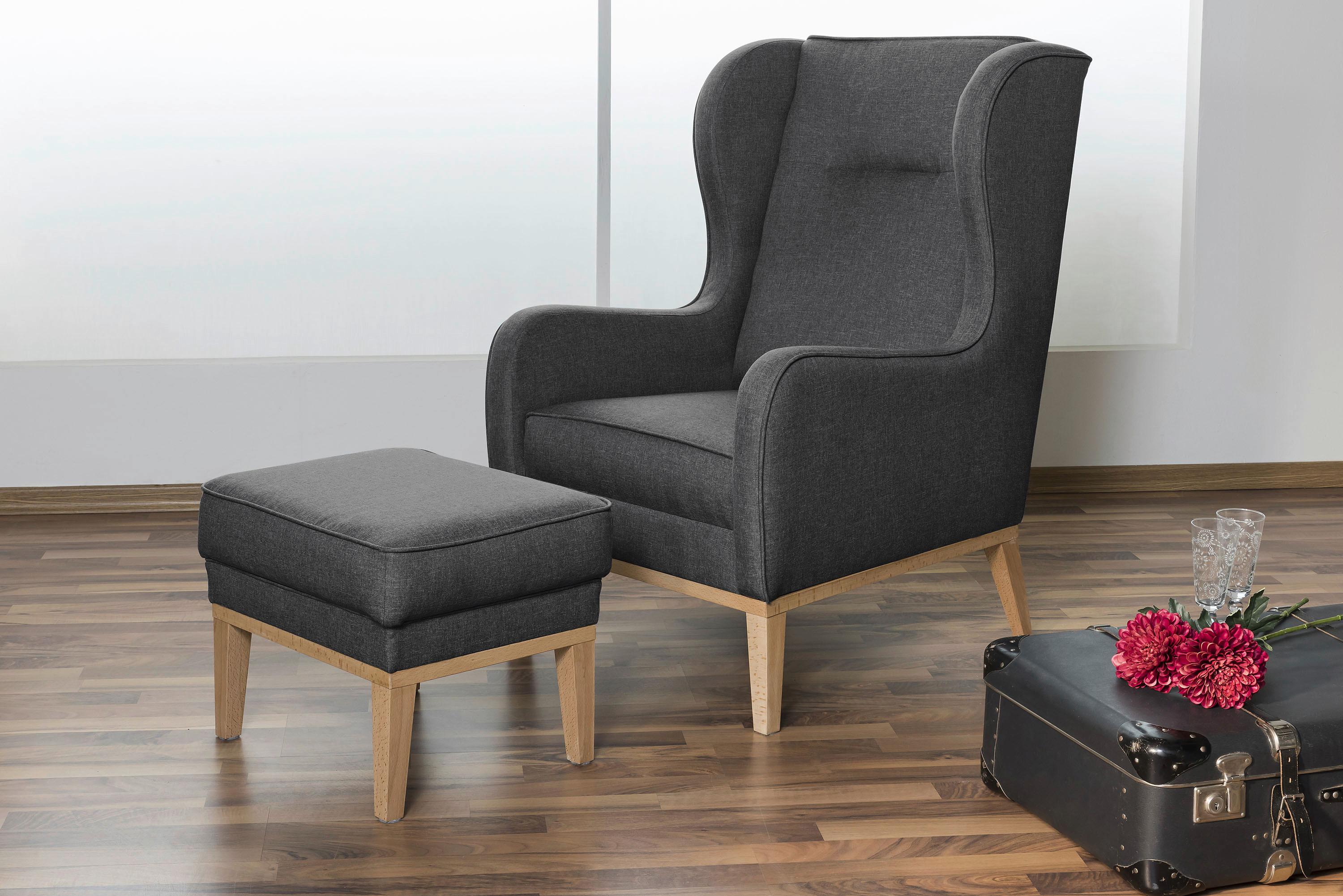 Ohrensessel Angelo - Graphitfarben/Naturfarben, KONVENTIONELL, Textil (66/104/78cm) - Max Winzer