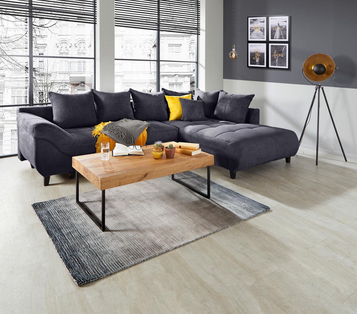 Ecksofa Mendoza - Anthrazit/Schwarz, Design, Textil (309/197cm) - Ondega