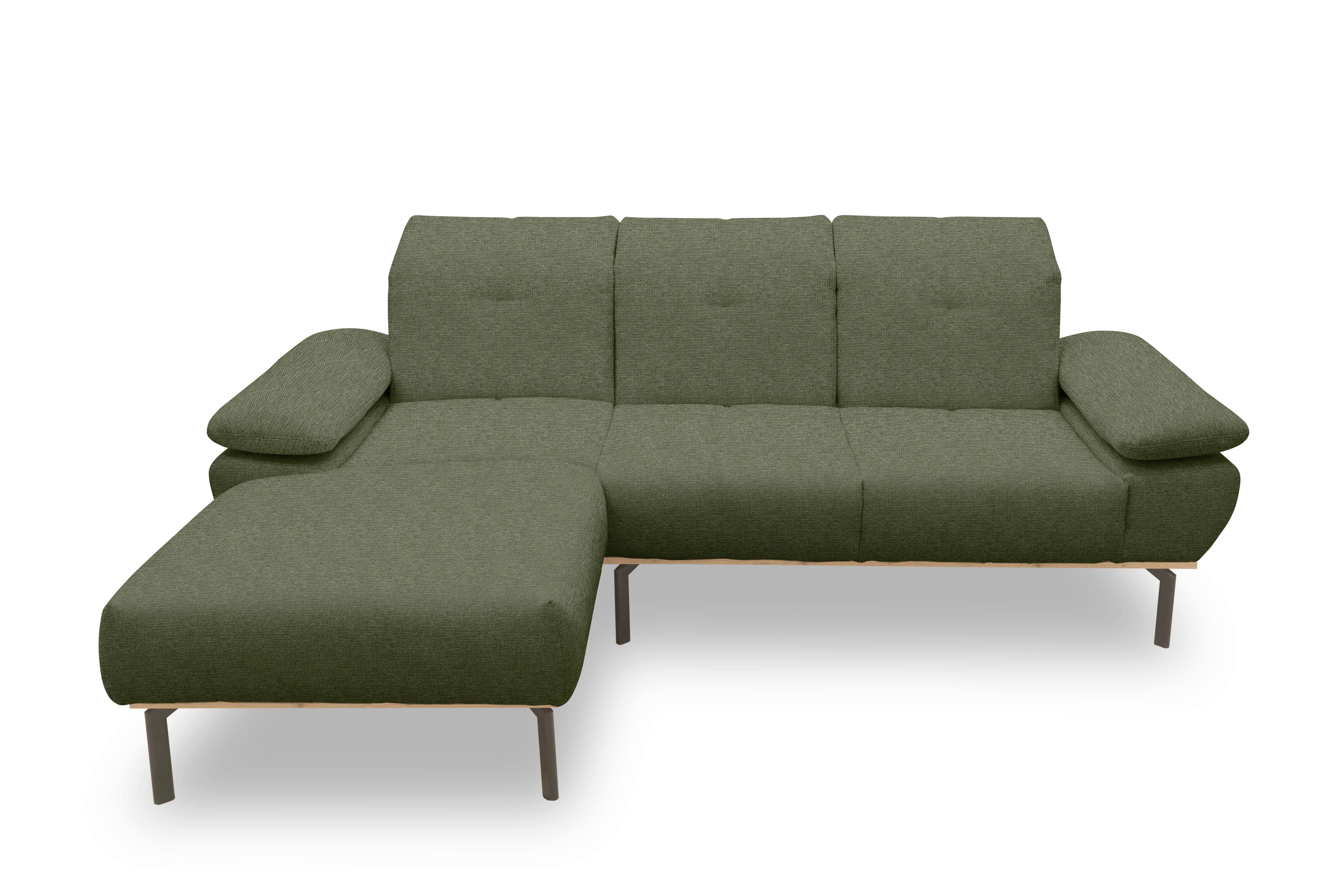 Ecksofa Grün S: 242x170 cm - Wildeiche/Schwarz, Design, Holz/Textil (242/170cm) - MID.YOU