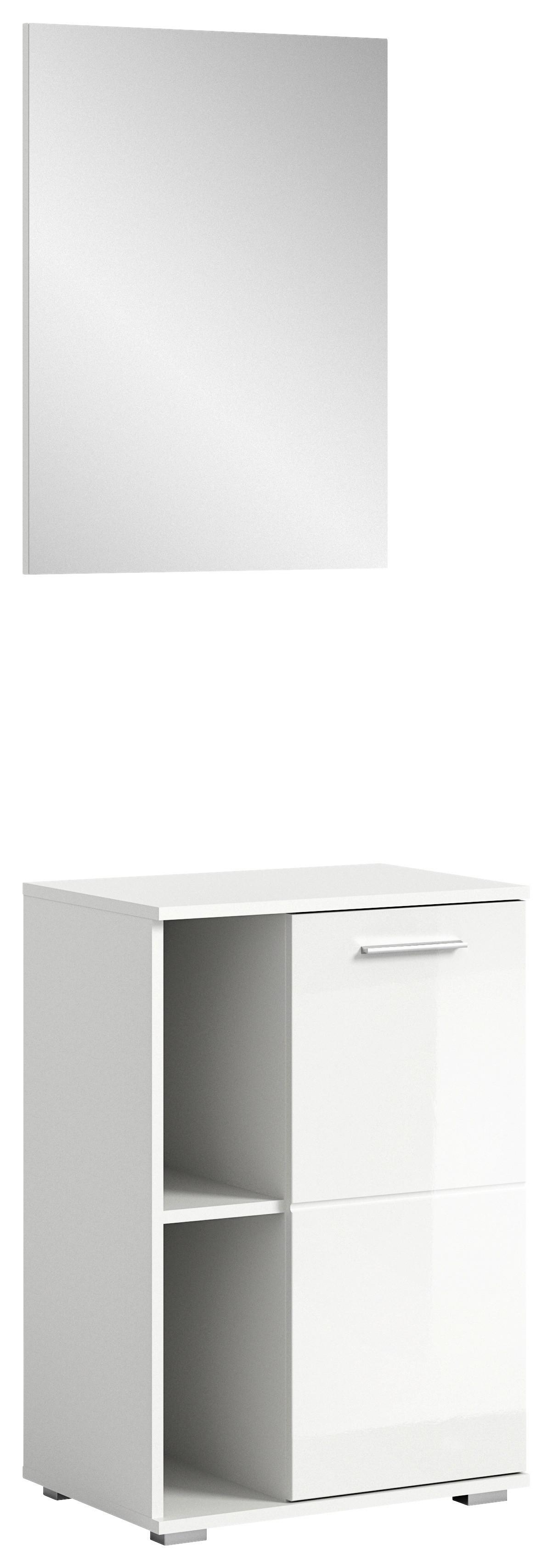 Garderobe Prego Weiß Hochglanz inkl. Einlegeböden, B: 55 cm - Weiß Hochglanz, Design, Glas/Holzwerkstoff (55/191/37cm) - MID.YOU