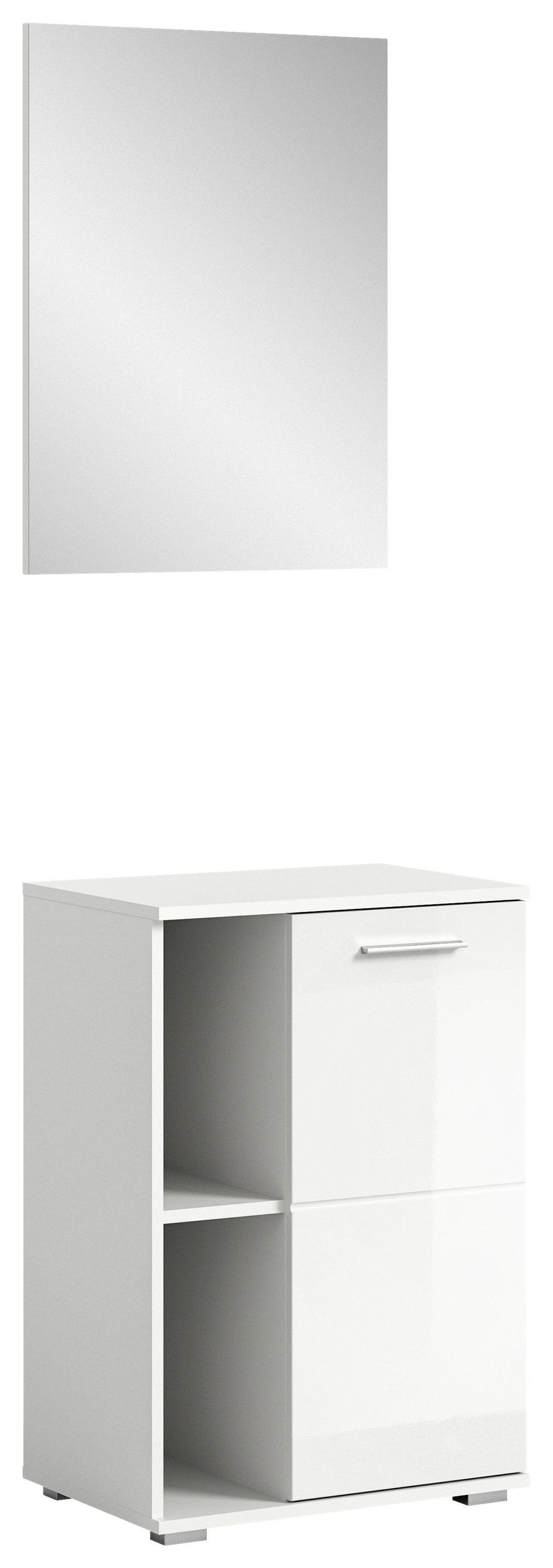 Garderobe Prego Weiß Hochglanz inkl. Einlegeböden, B: 55 cm - Weiß Hochglanz, Design, Glas/Holzwerkstoff (55/191/37cm) - MID.YOU