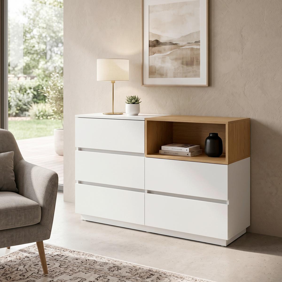 Sideboard Melmo S Weiß/Eichefarben B: 120 cm - Eichefarben/Weiß, MODERN, Holzwerkstoff (120/76/40cm) - MID.YOU
