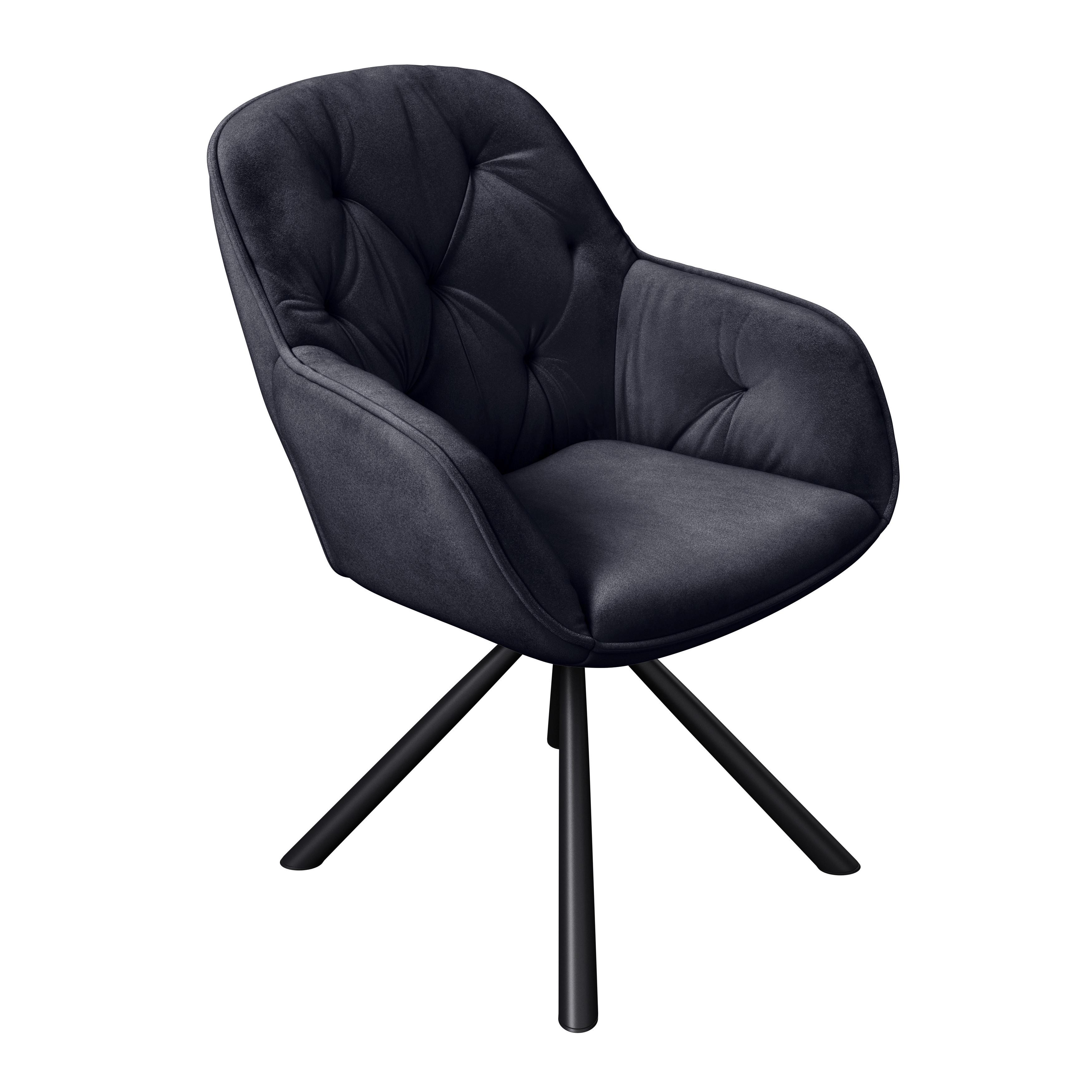 Armlehnstuhl Silvi Samt Schwaz 360° Drehbar - Schwarz, KONVENTIONELL, Textil/Metall (62/85/62cm)