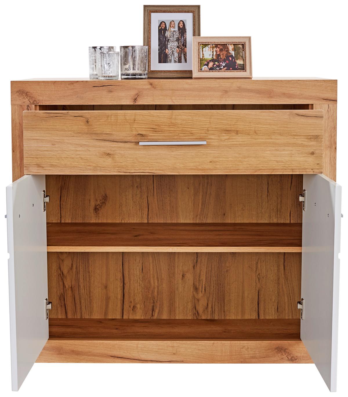 Komód Malta 97/86 Cm - tölgyfa színű/fehér, Modern, faalapú anyag (96,4/86/39,9cm)