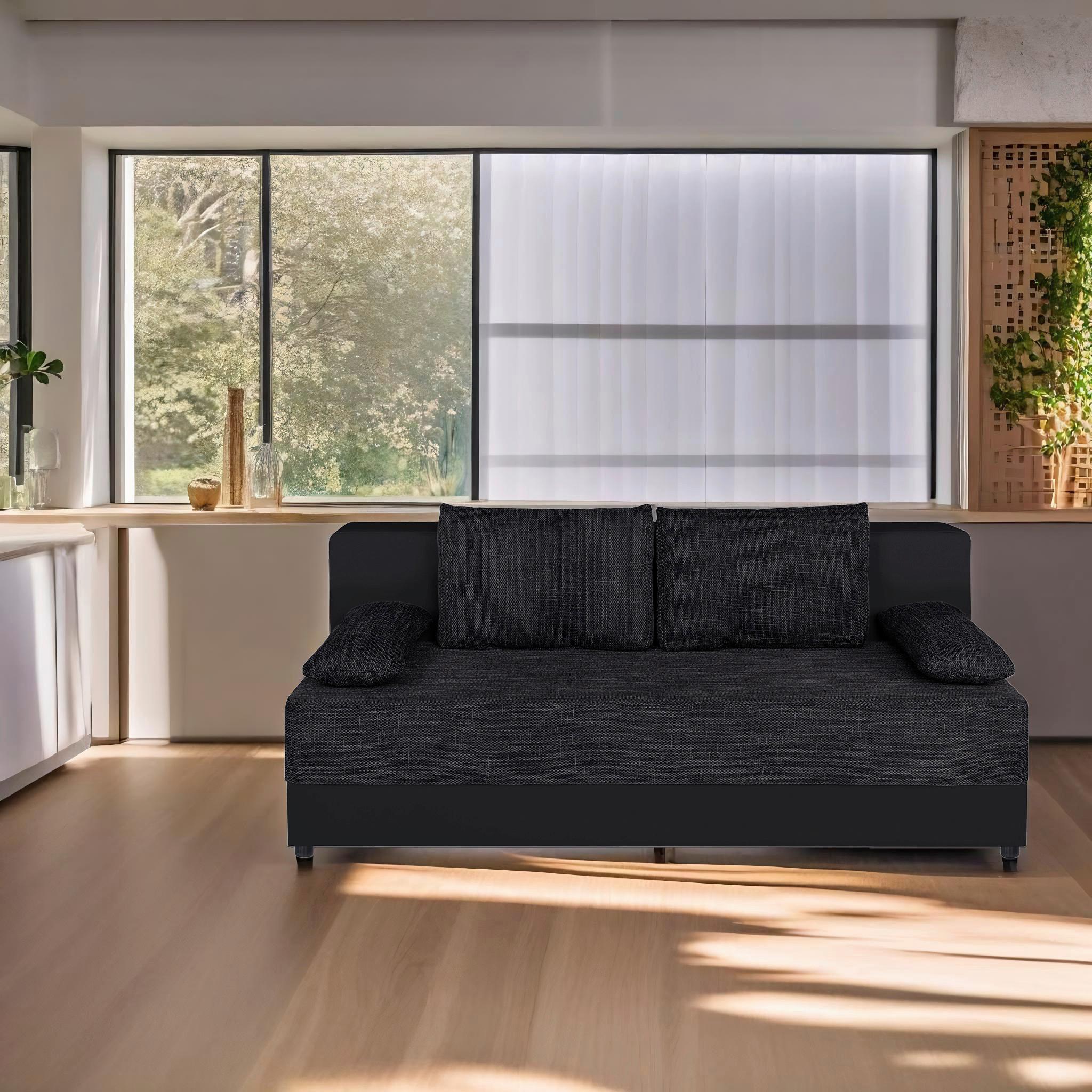 Schlafsofa Lucy Schwarz B: 200 cm - Schwarz, Design, Holzwerkstoff/Textil (200/90/103cm) - P & B