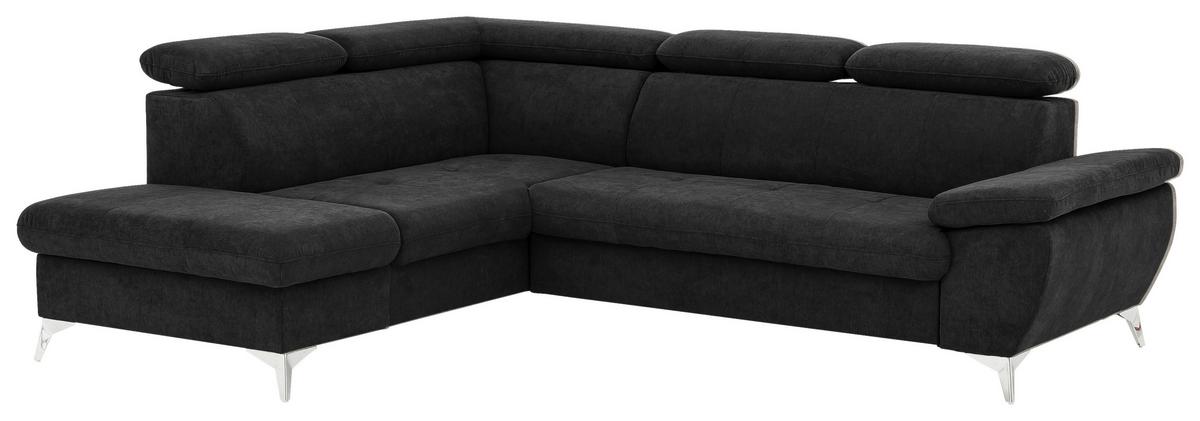 Ecksofa Mit Schlaffunktion Und Bettkasten Gisele Schwarz - Chromfarben/Schwarz, KONVENTIONELL, Textil (209/256cm) - Livetastic