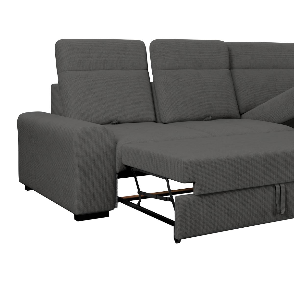 Ecksofa mit Bettfunktion Malaga new Chenille graphit - Schwarz/Graphitfarben, KONVENTIONELL, Textil (286/203cm) - Ondega