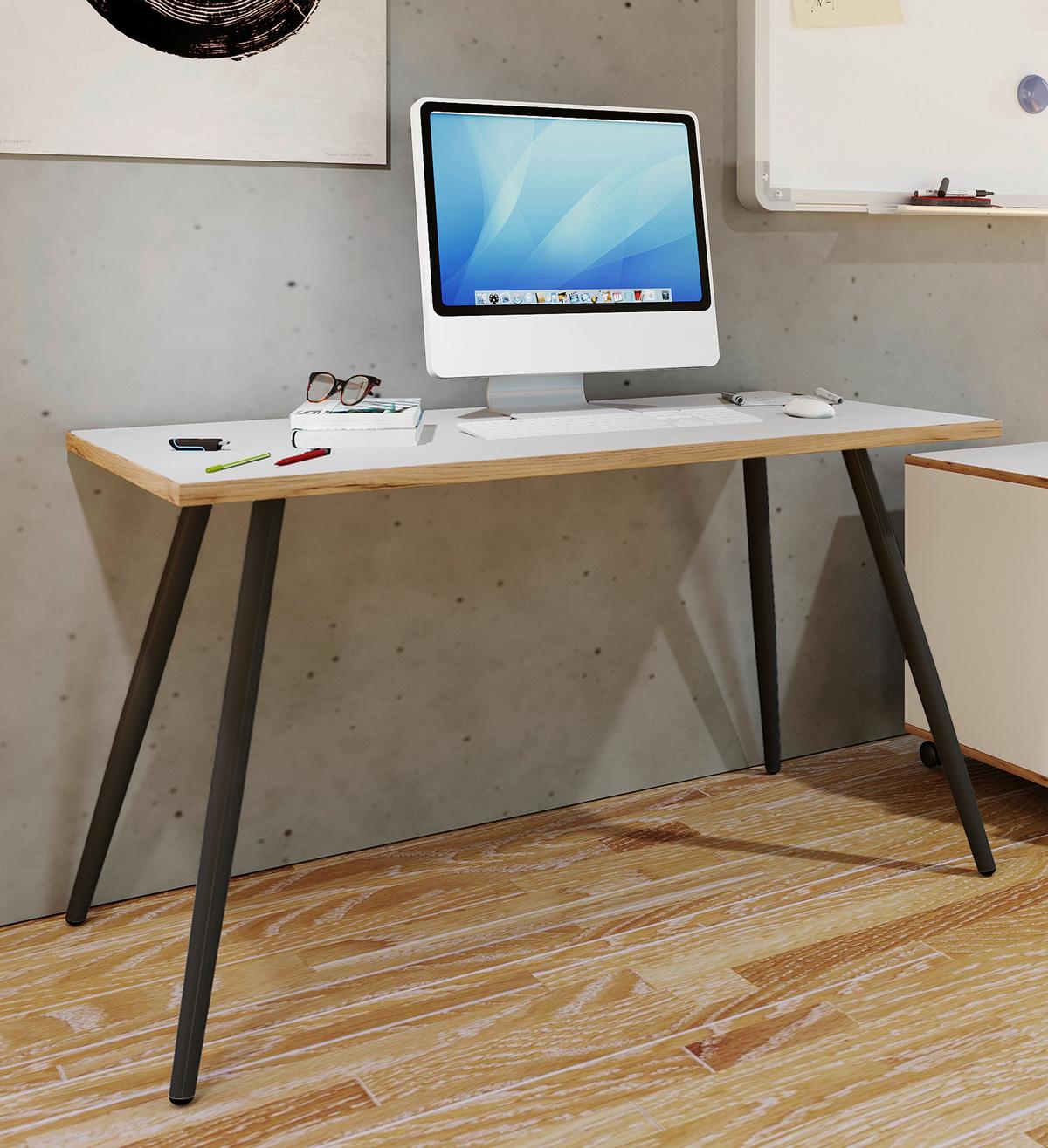Schreibtisch Salia Weiß, Eiche Dekor L: 110 cm - Honigeiche/Weiß, Design, Holzwerkstoff/Metall (110/80/70cm) - P & B