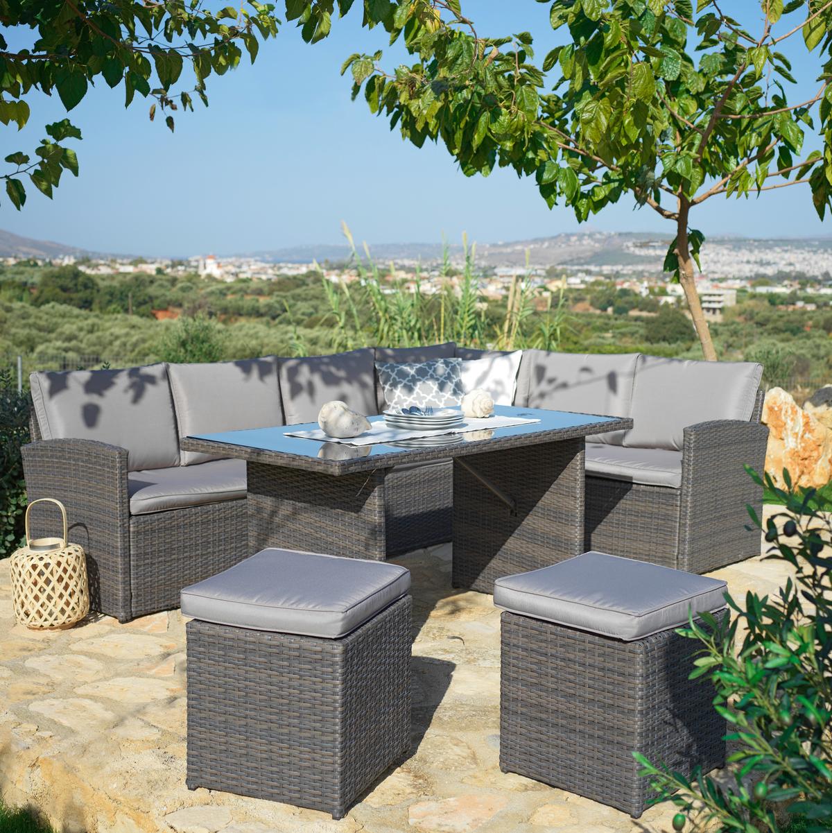 TERASOVÁ SEDACÍ SOUPRAVA Marrakesch 2, 240/181cm - šedá/černá, Moderní, kov/textil (240/70/181cm) - Modern Living