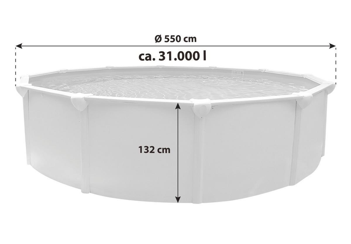 Stahlwandpool Rund Steely Supreme mit Leiter Ø 550 cm - Blau/Weiß, MODERN, Kunststoff/Metall (550/132cm)