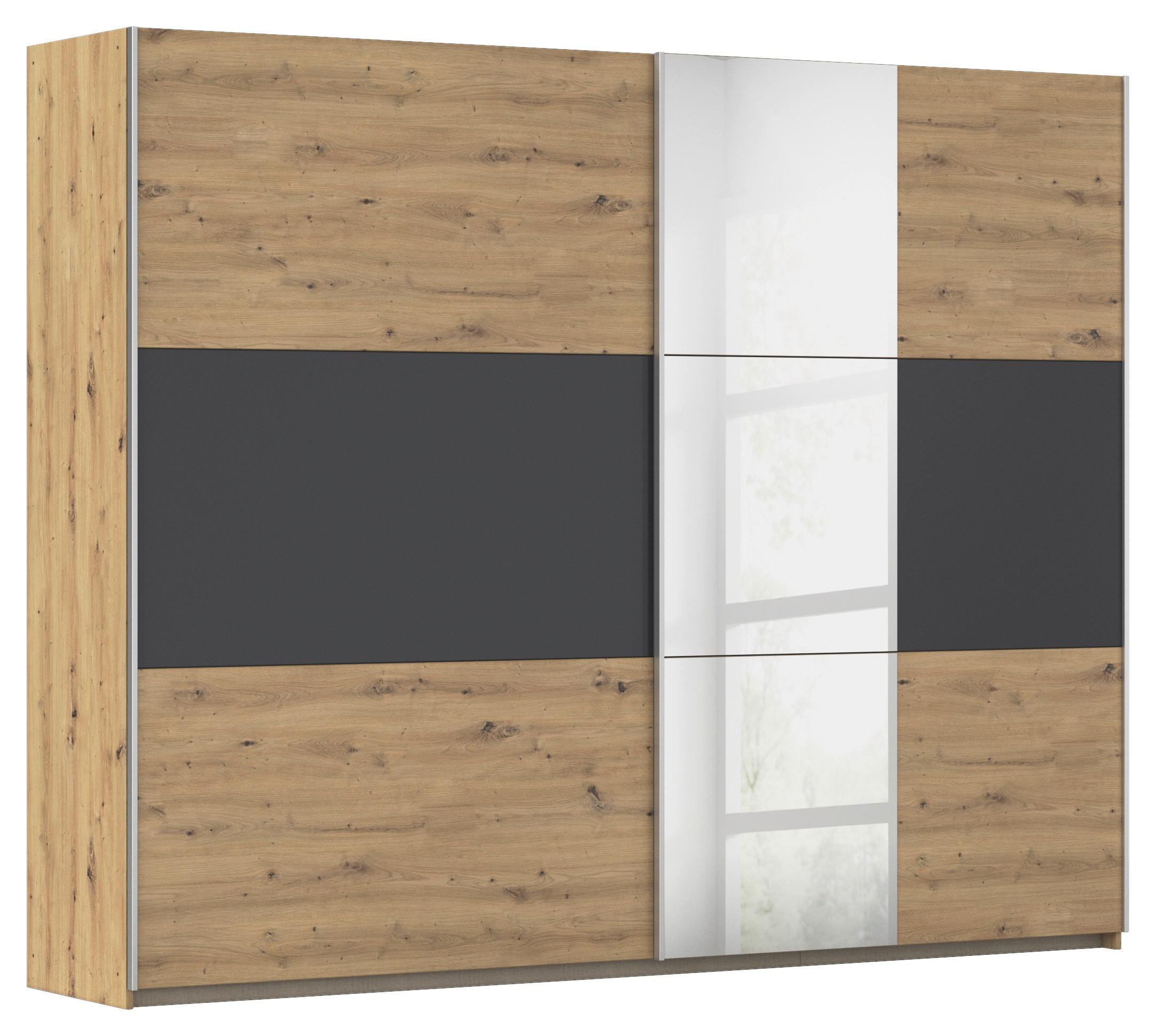 Schwebetürenschrank Mit Spiegel 261cm, Grau/eiche