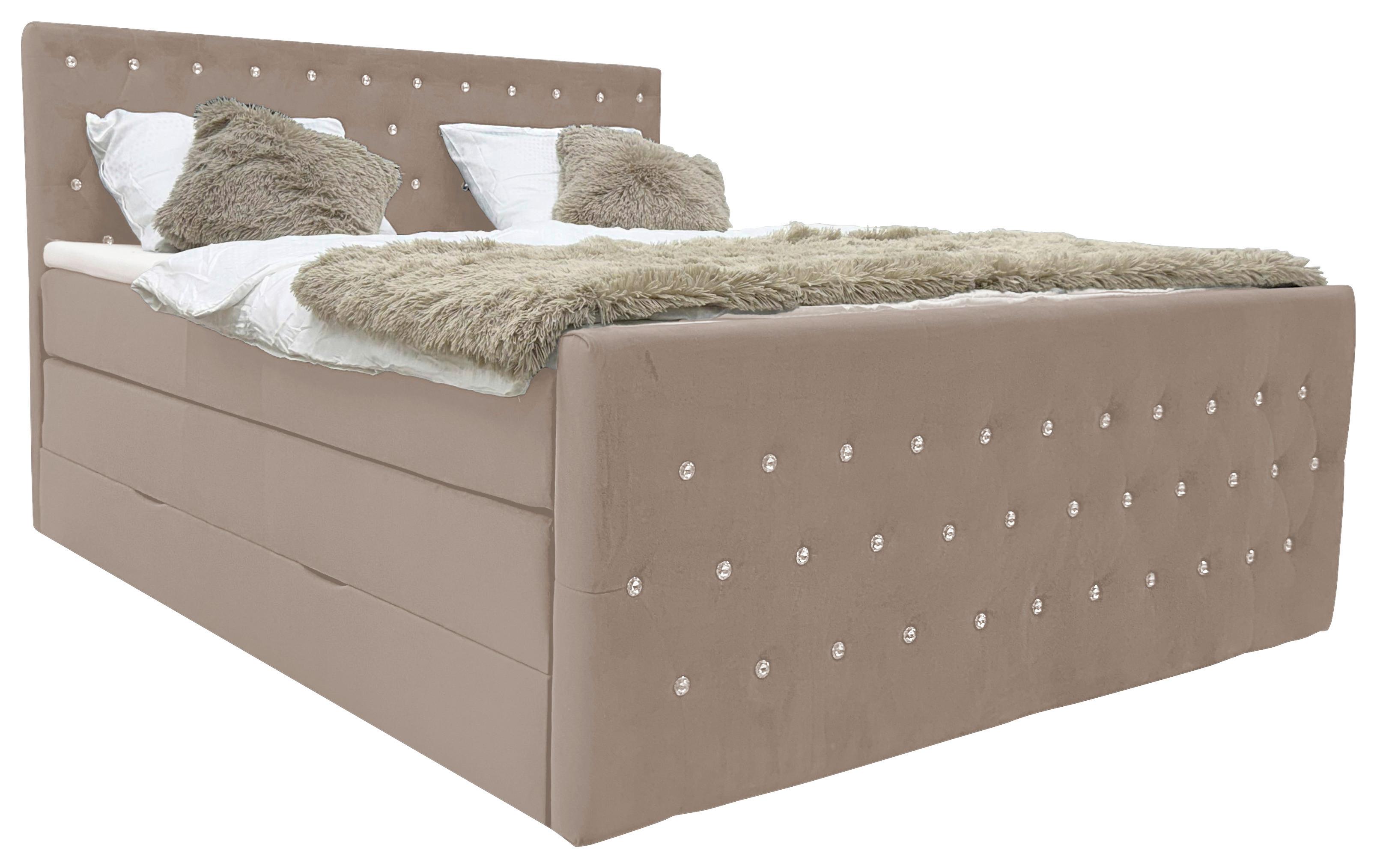 Boxspringbett Elza Beige Lf: 140x200 Cm - Beige, MODERN, Textil (140/200cm) - Livetastic