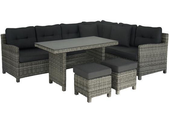 Loungegarnitur 4-Tlg Flora in Rattan-Optik mit Kissen - Anthrazit/Grau, MODERN, Glas/Kunststoff (246/191cm) - Luca Bessoni