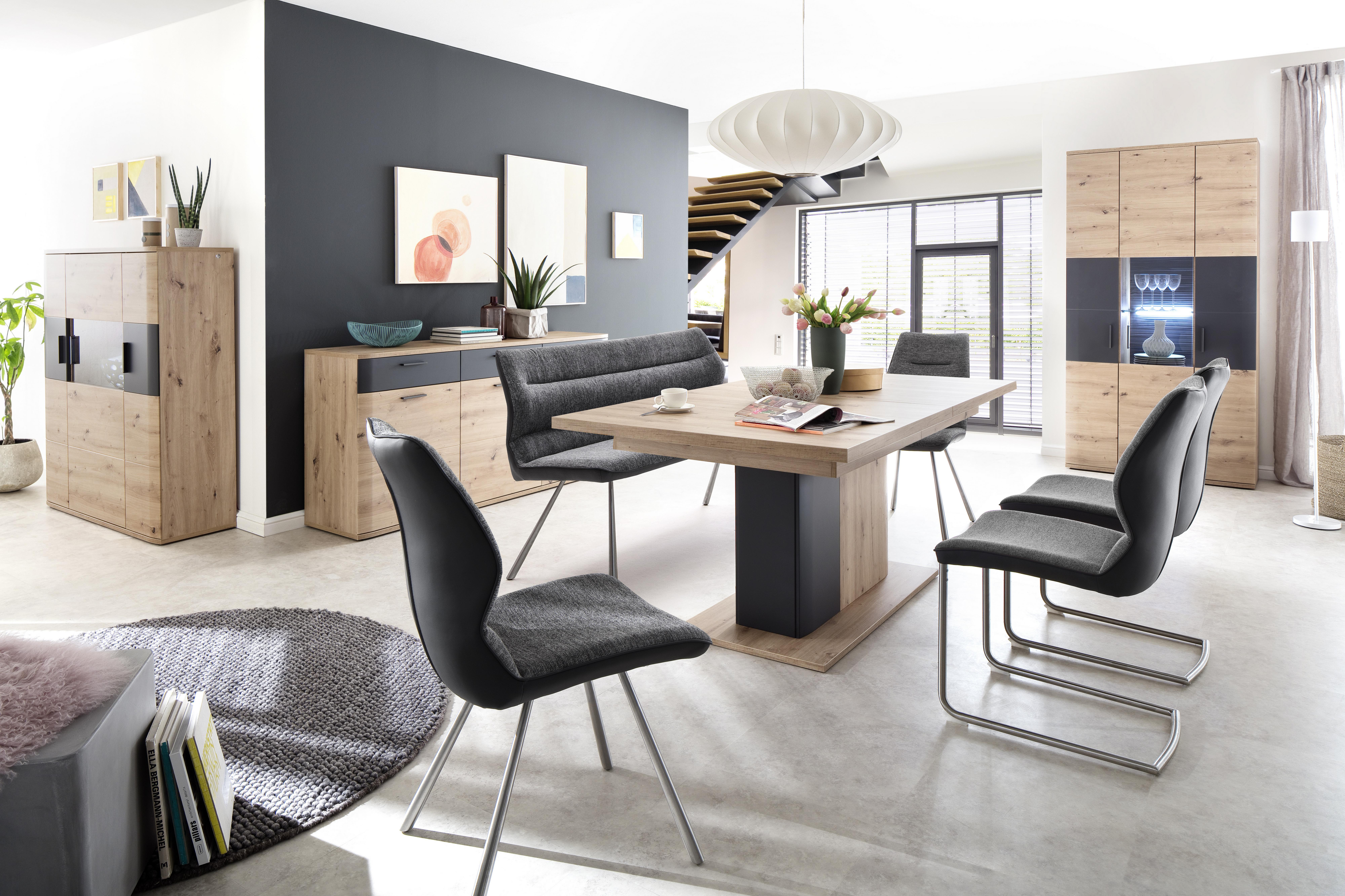 Esstisch ausziehbar Cortona 180-280x100 cm Eichefarben - Eichefarben/Anthrazit, Design, Holzwerkstoff (180-280/100/77cm) - Livetastic