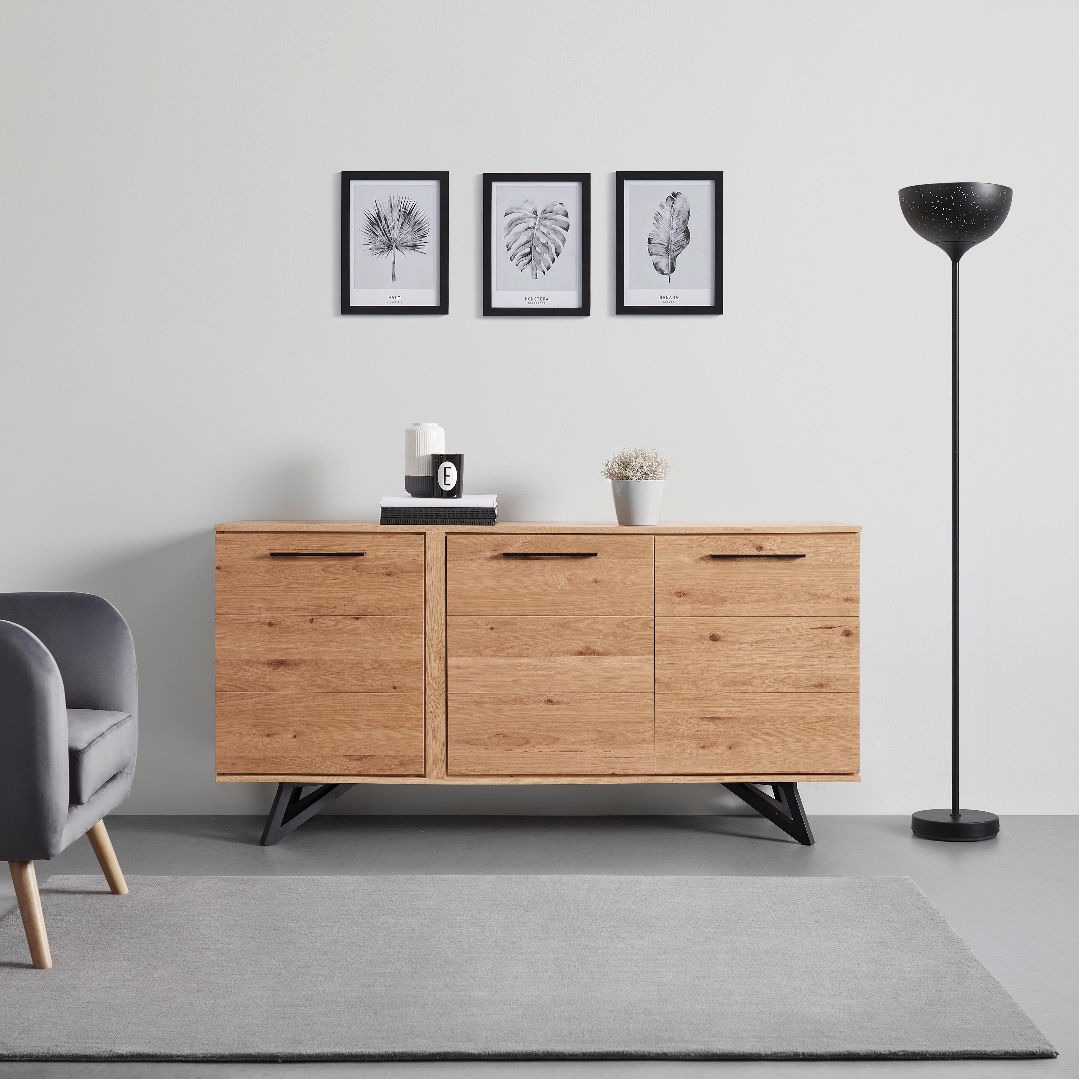 Široká komoda EMILIO dub - čierna/farba duba, Modern, kov/drevo (170/85/40cm) - Bessagi Home
