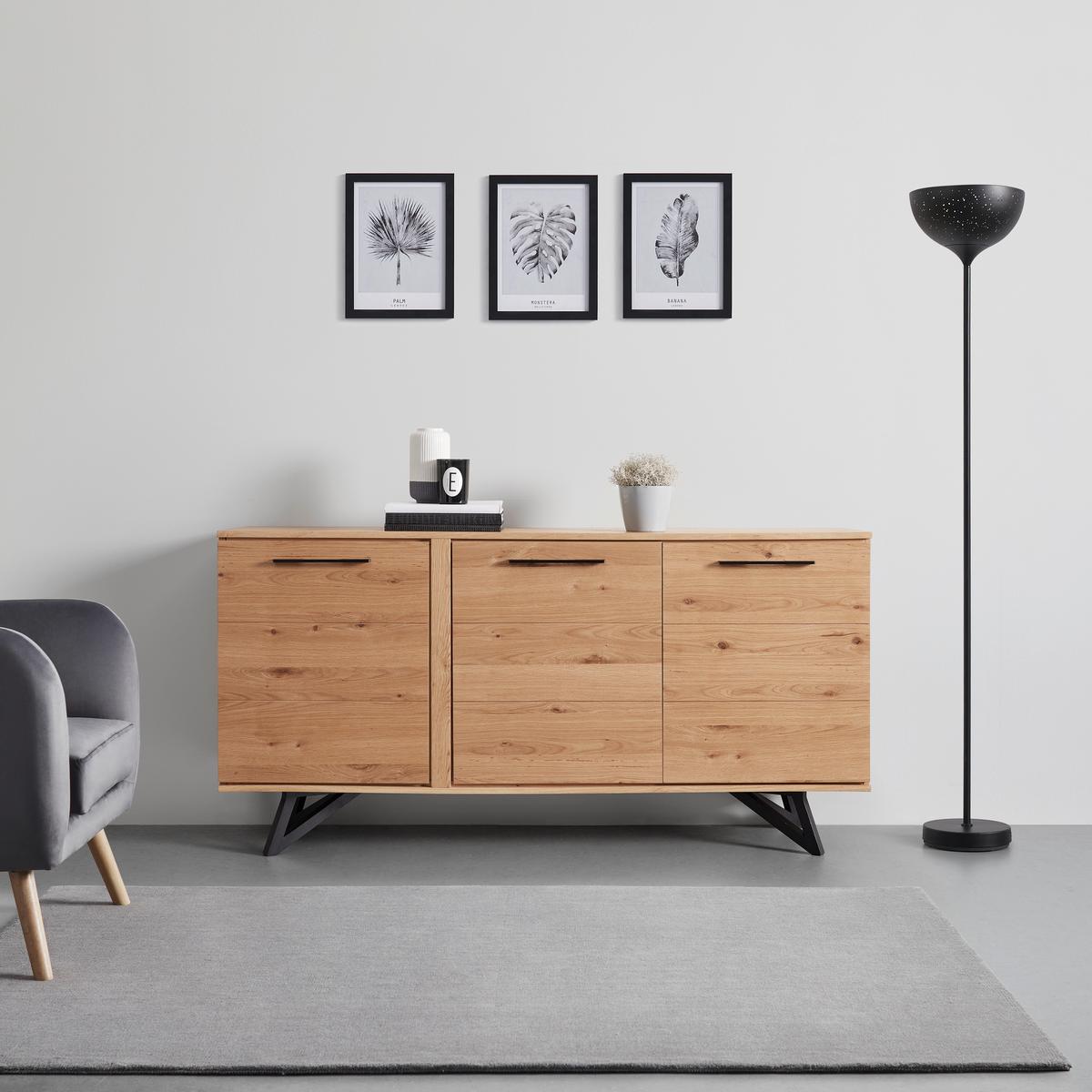 Široká komoda EMILIO dub - čierna/farba duba, Modern, kov/drevo (170/85/40cm) - Bessagi Home