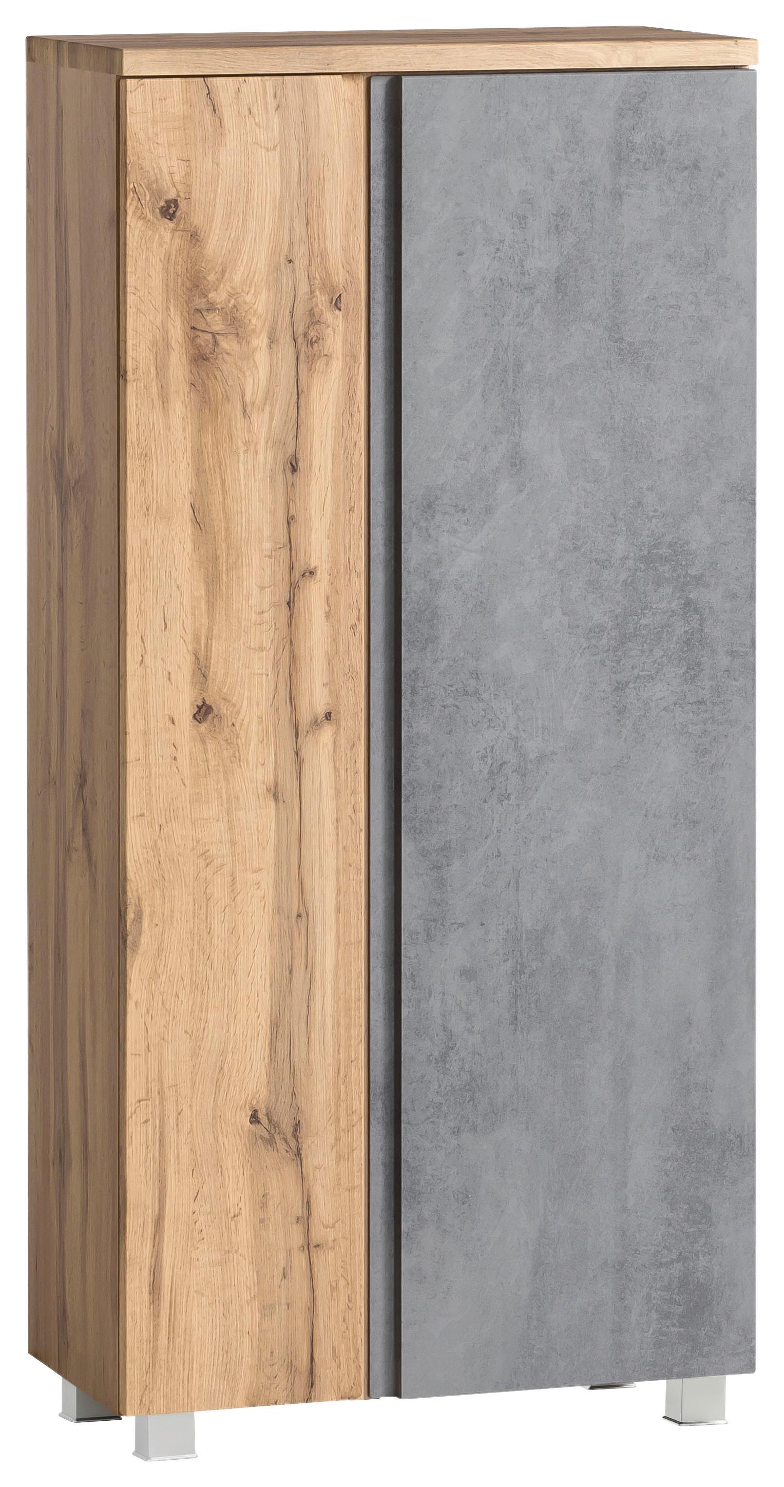 Midischrank Bad Landos BxH 65x130 cm Eiche Wotan - Eiche Wotan/Hellgrau, MODERN, Holzwerkstoff (65/130/35cm) - Held