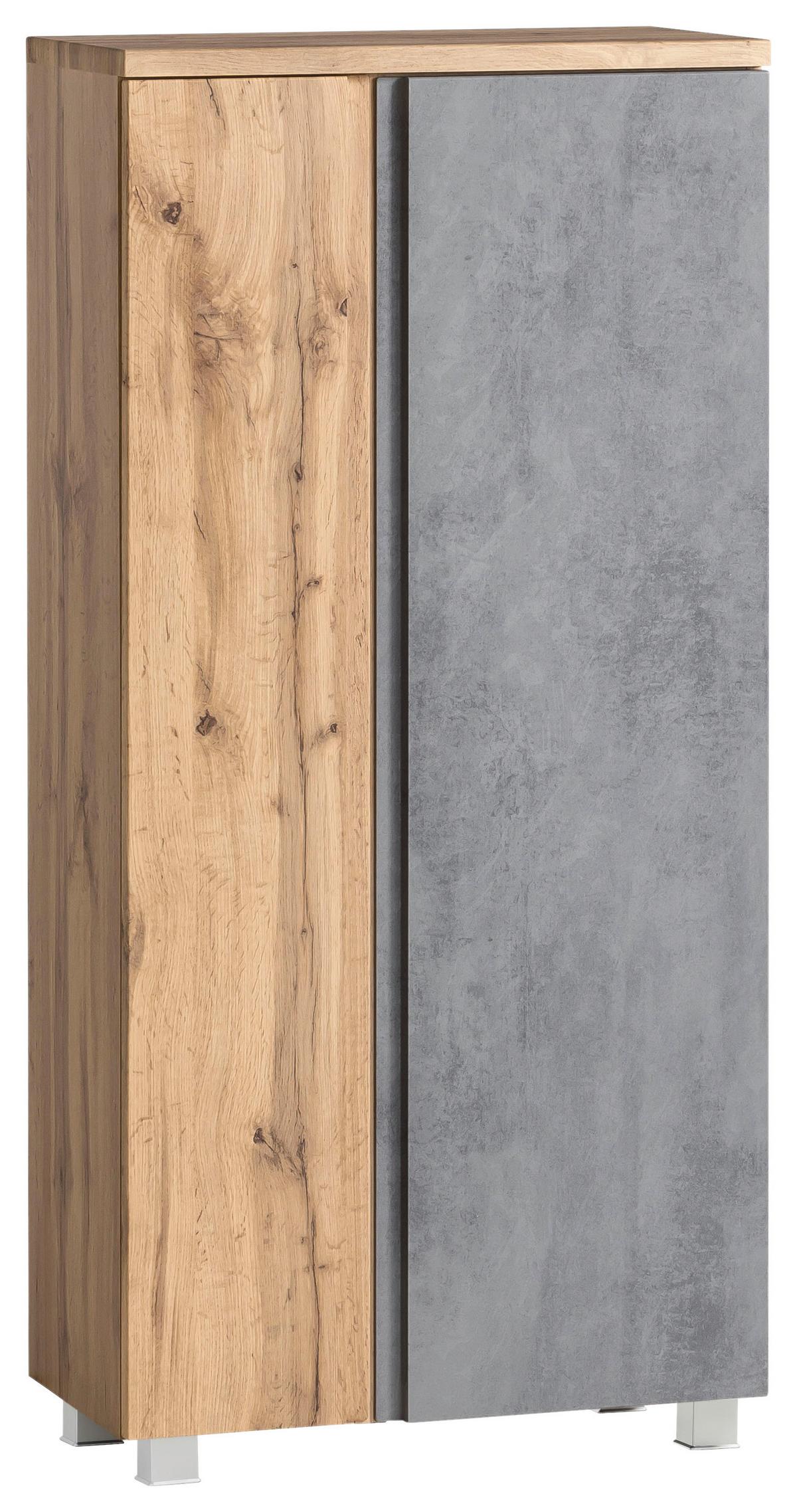 Midischrank Bad Landos BxH 65x130 cm Eiche Wotan - Eiche Wotan/Hellgrau, MODERN, Holzwerkstoff (65/130/35cm) - Held