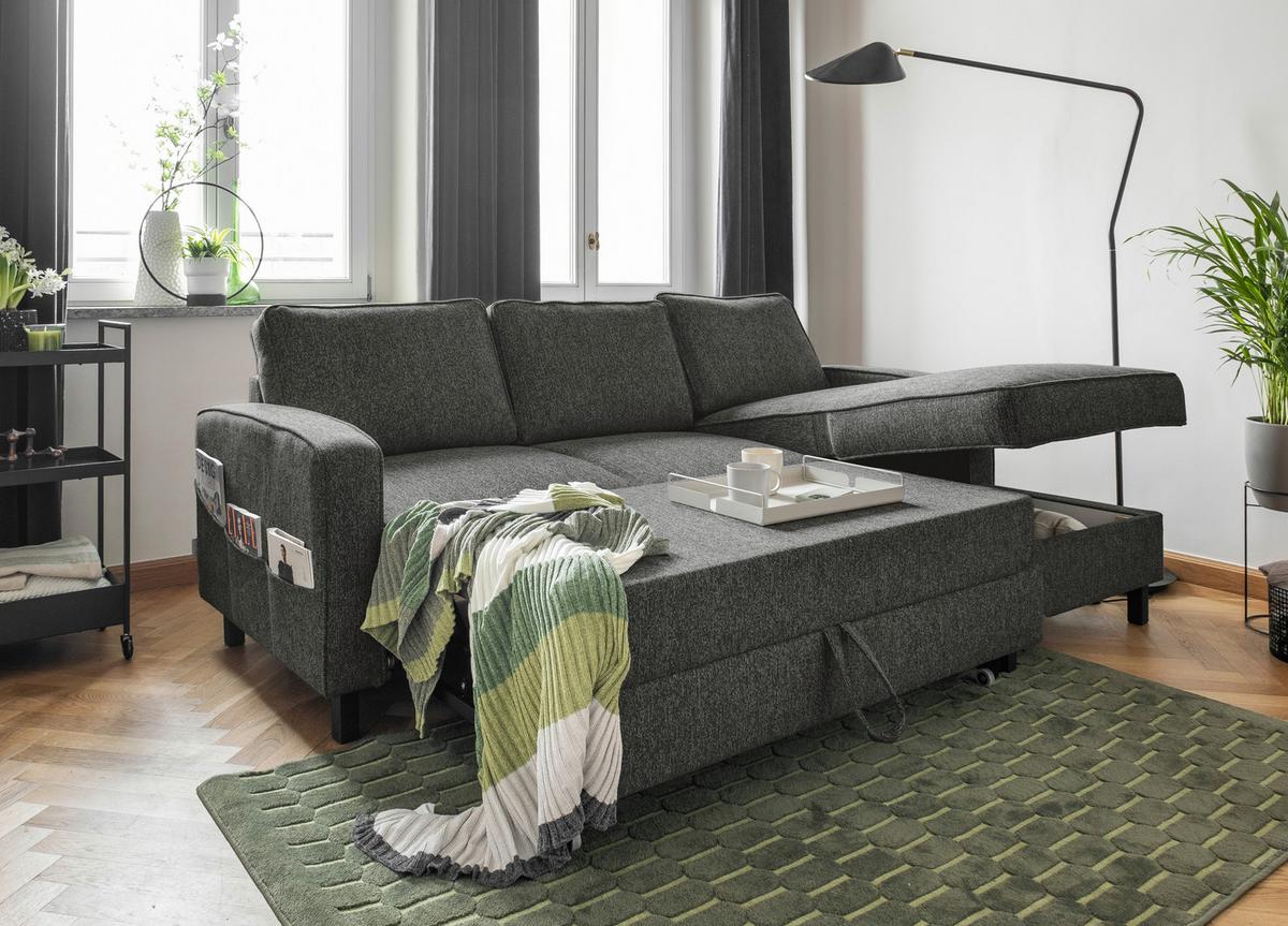 Ecksofa Molly Dunkelgrau S: 228x148 cm - Dunkelgrau/Schwarz, Textil (228/148cm) - MID.YOU