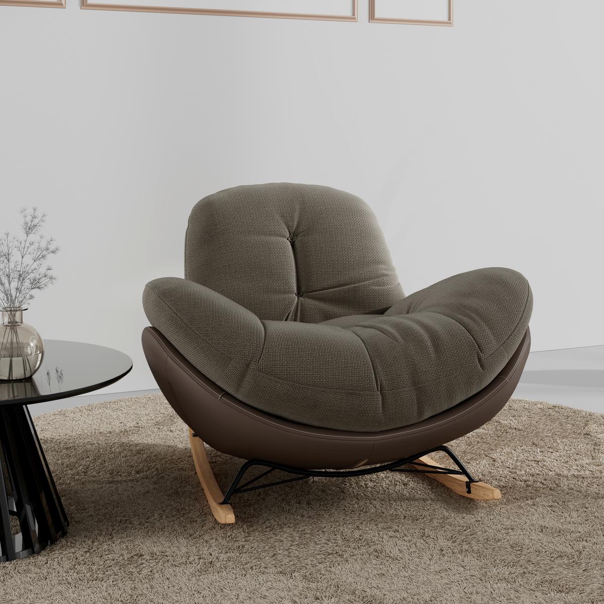 Houpací křeslo ELEA, hnědá, max. 140 kg - černá/přírodní barvy, Moderní, kov/dřevo (103/79/109cm) - Bessagi Home