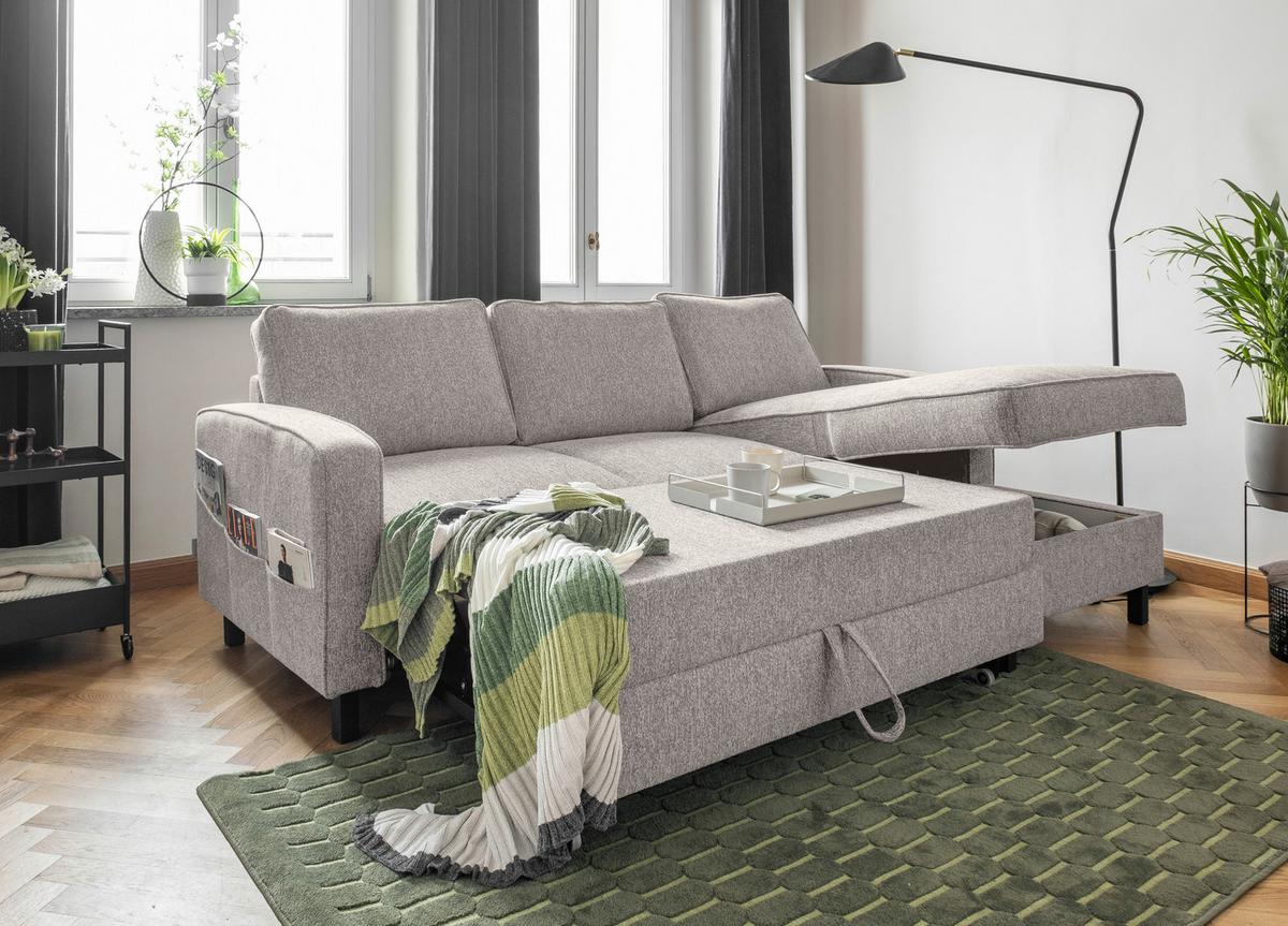 Ecksofa Molly Salz und Pfeffer S: 228x148 cm - Grauweiß/Schwarz, Textil (228/148cm) - MID.YOU