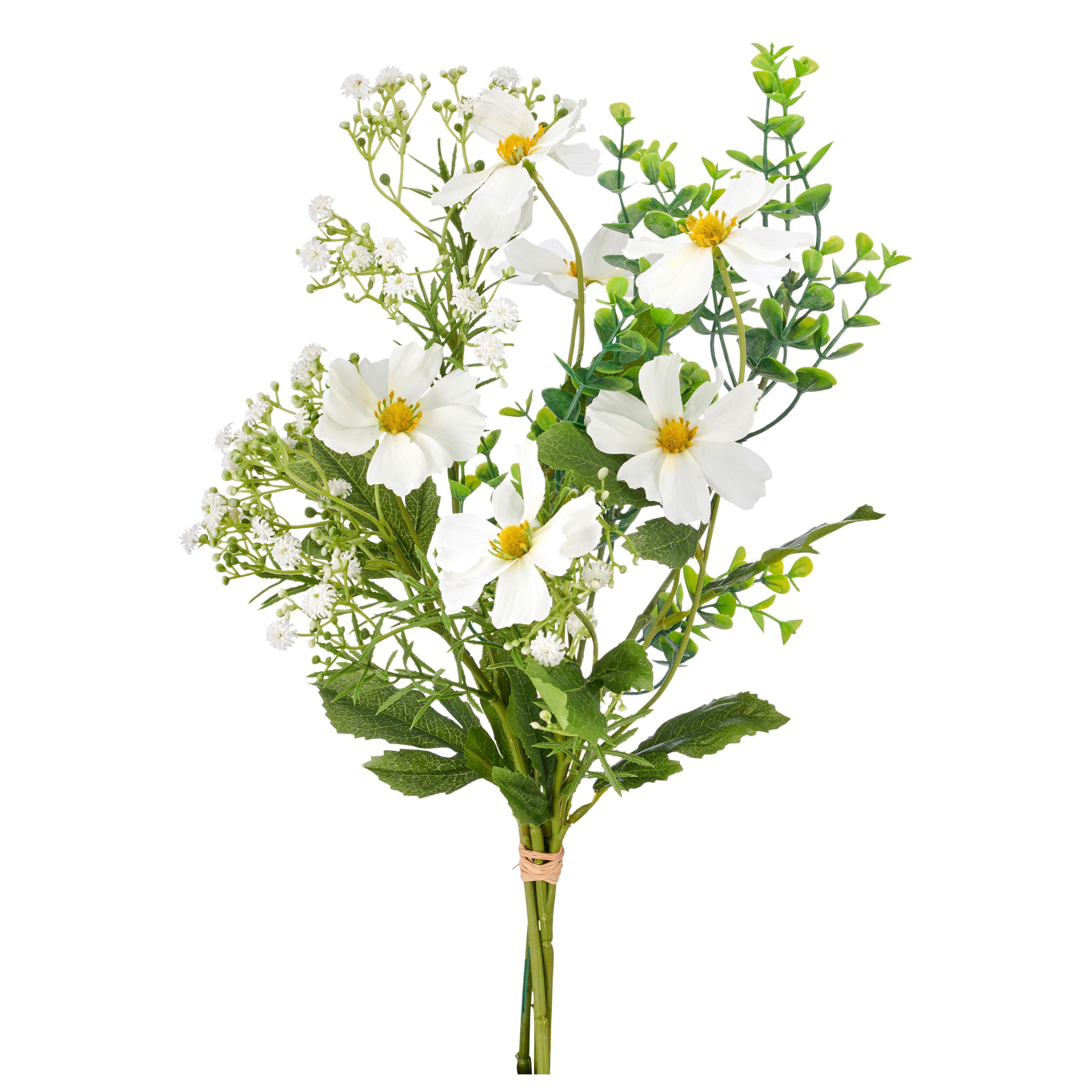 Umelý kvet krasuľka COSMEAMIXSTRAUSS II -PAZ- - biela/zelená, Basics, kov/textil (55cm) - Mömax