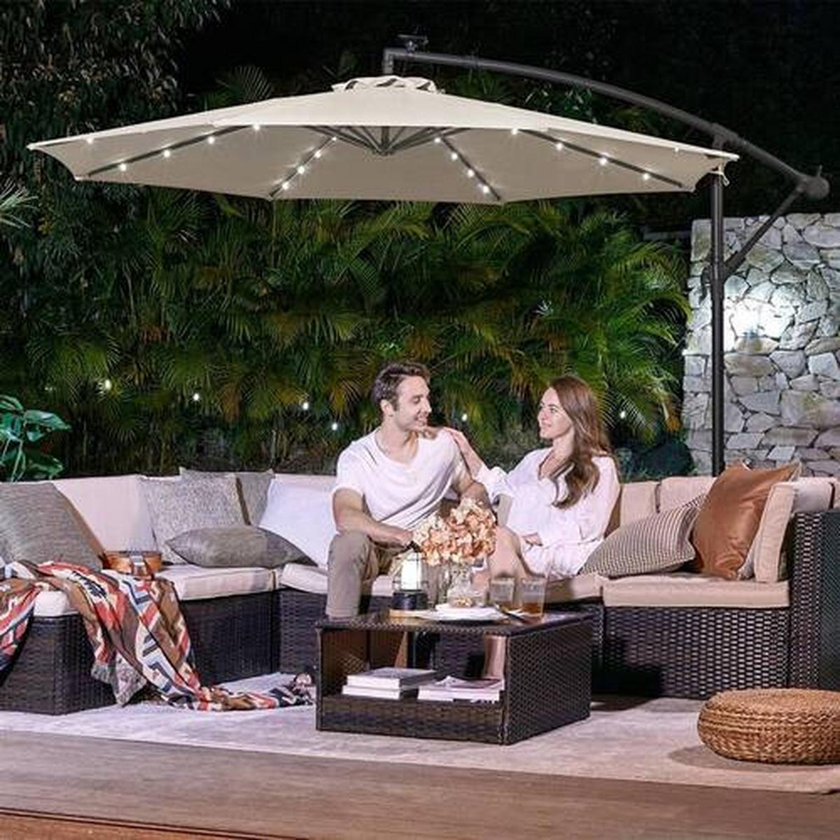 Led Sonnenschirm Beige Schwarz BxL: 300x300 cm - Beige/Schwarz, Basics, Textil/Metall (300/300cm) - Modante