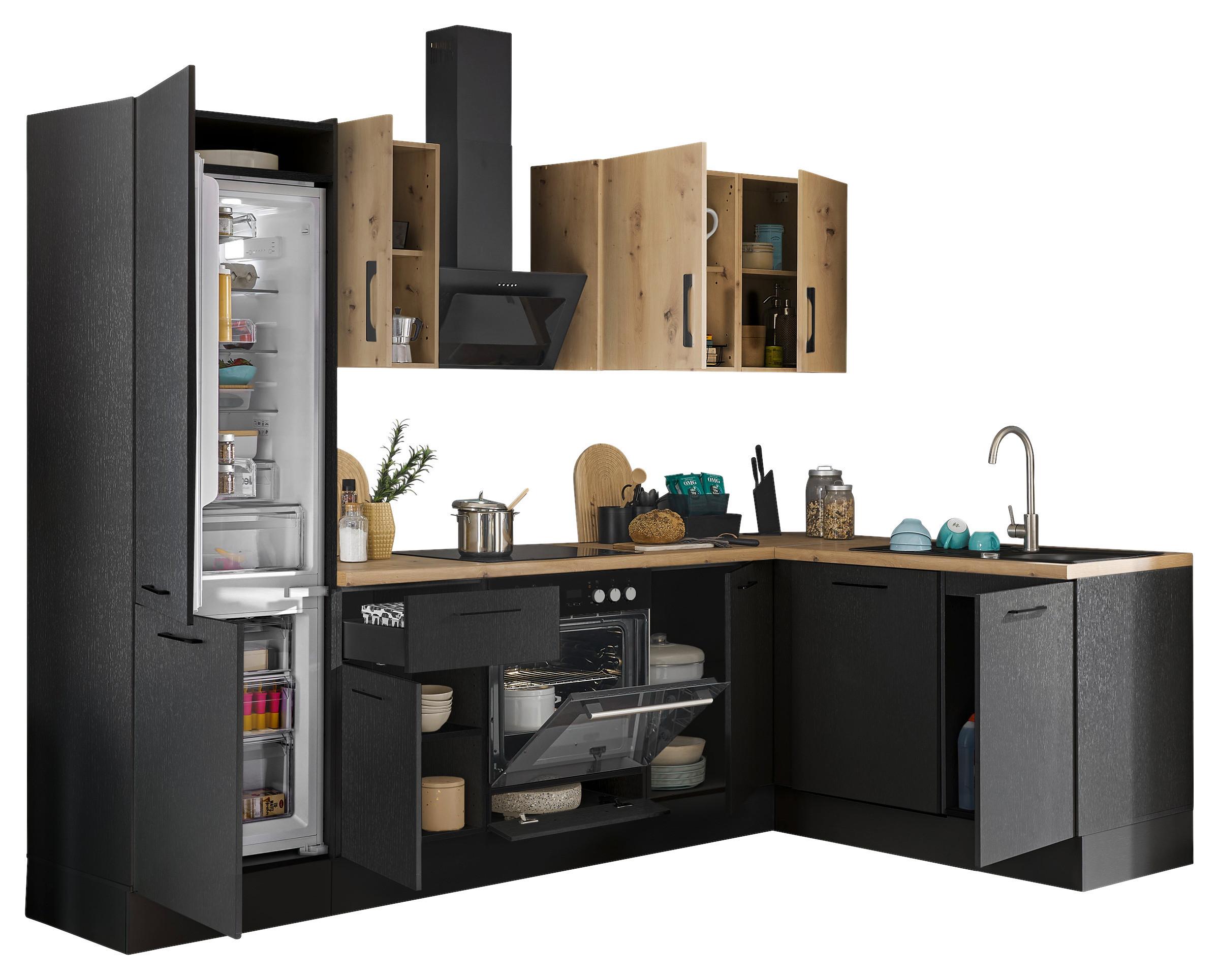 Eckküche Turin Schwarz/eiche Dekor 280x175 Cm - Schwarz/Eiche Artisan, Basics, Holzwerkstoff (280/175cm) - MID.YOU