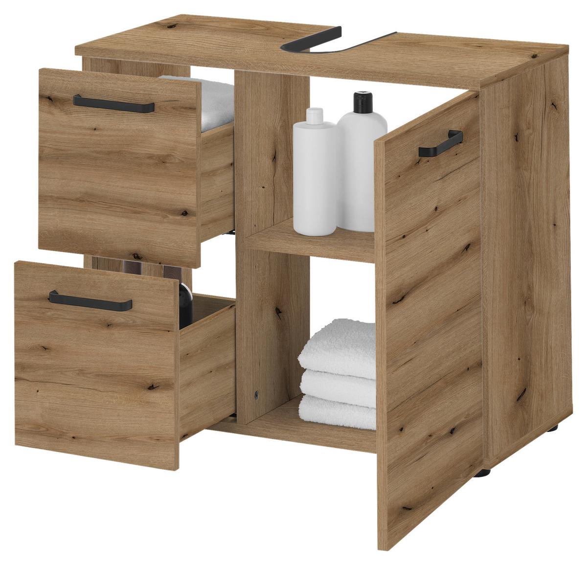 Waschbeckenunterschrank Vanice B: 70 Cm Eiche Dekor - Eichefarben/Schwarz, MODERN, Holzwerkstoff (70/60/35cm) - MID.YOU