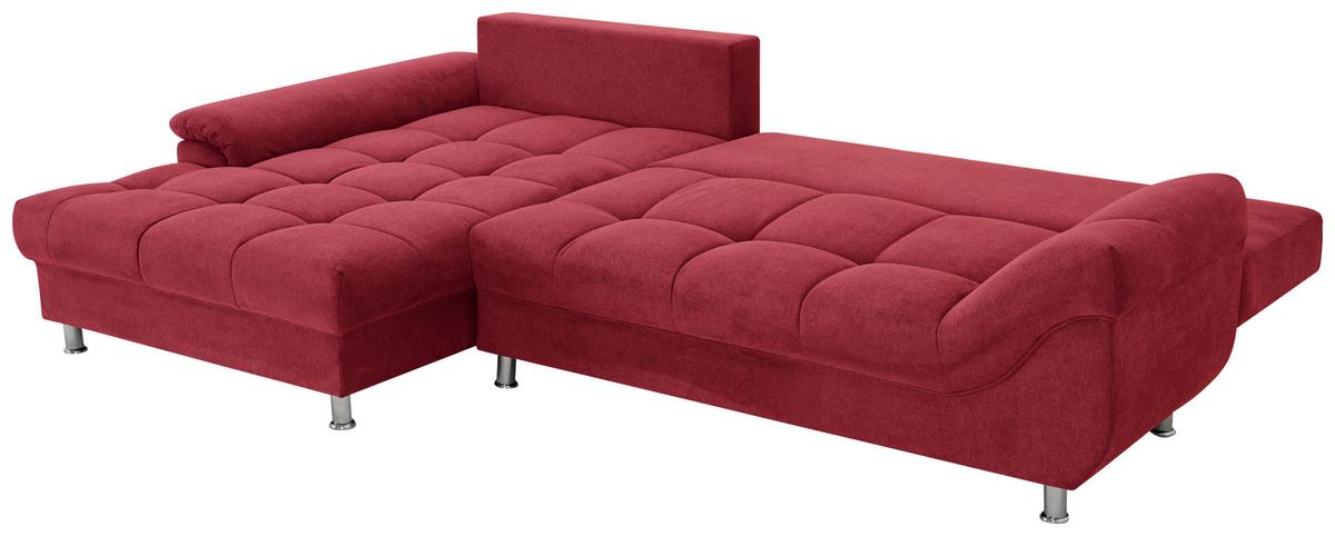 Rohová sedačka ERICE, ľavá, červená - chrómová/červená, Design, textil/plast (198/312cm)