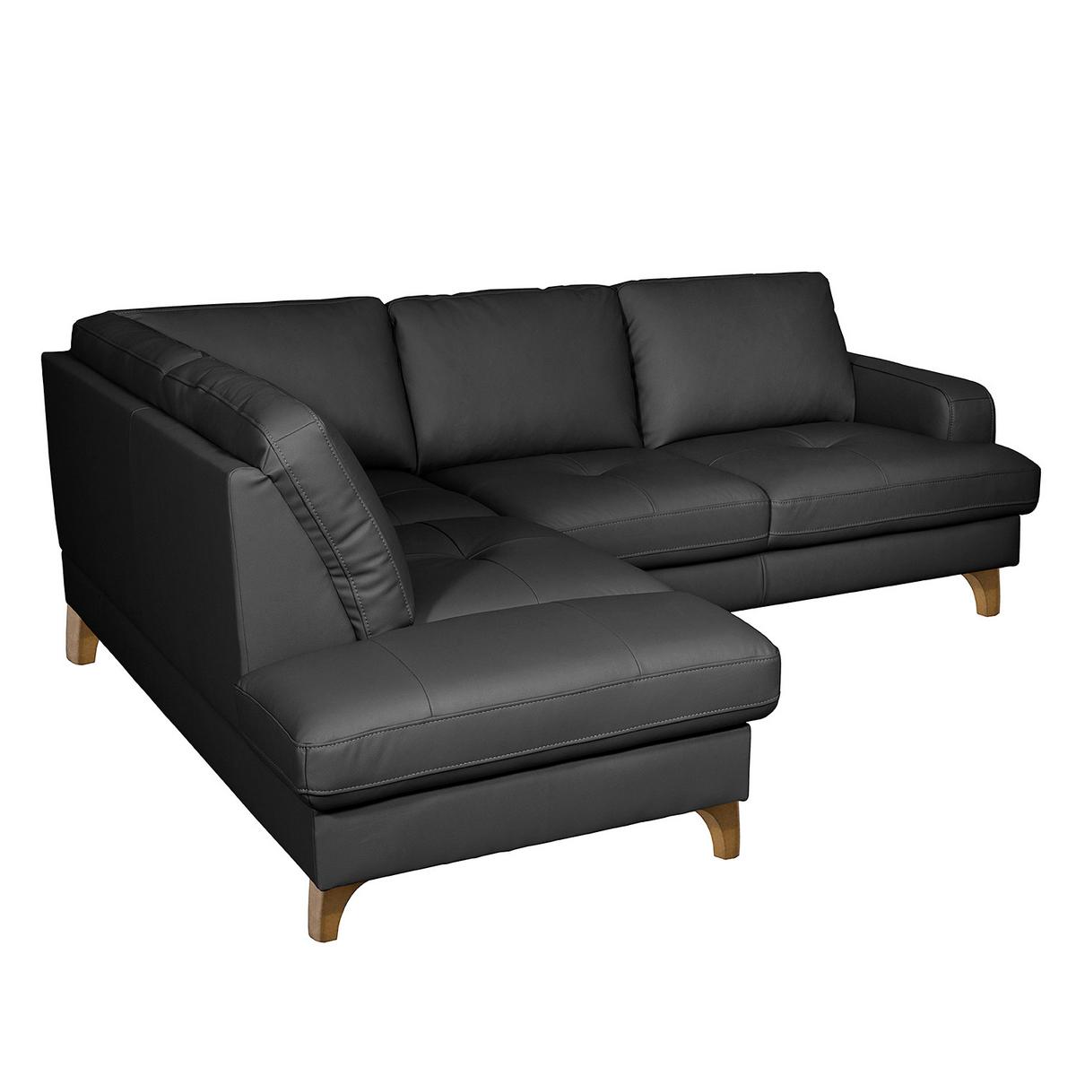 Ecksofa Fargo Schwarz B: 190x234 Cm - Buchefarben/Schwarz, Design, Leder/Textil (190/234cm) - Livetastic