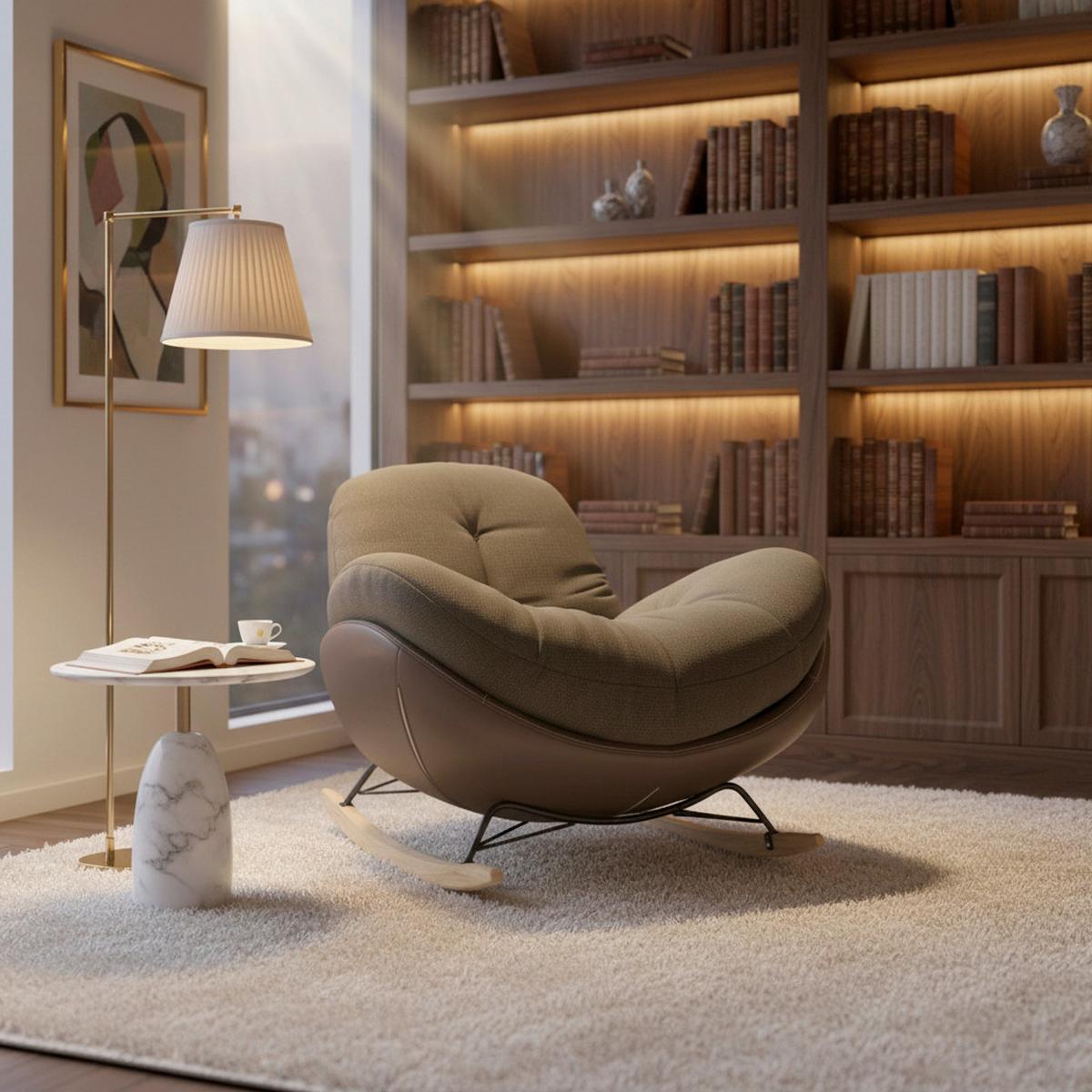 Houpací křeslo ELEA, hnědá, max. 140 kg - černá/přírodní barvy, Moderní, kov/dřevo (103/79/109cm) - Bessagi Home