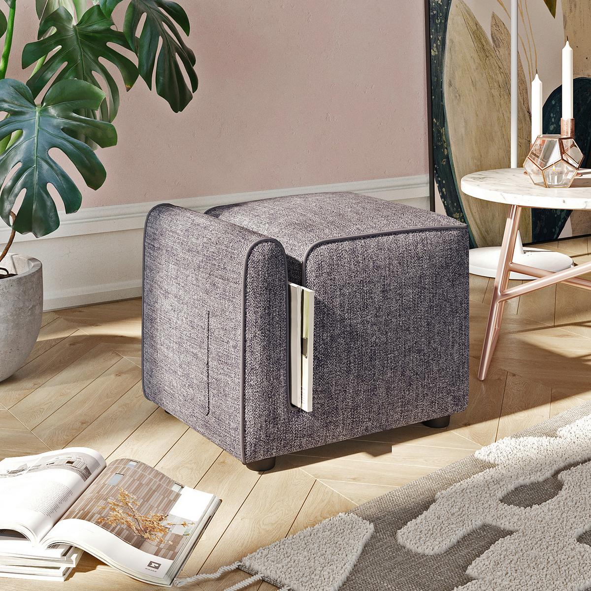 Hocker Paris Grau B: 53 cm - Grau, Design, Textil (53/43/42cm) - Livetastic