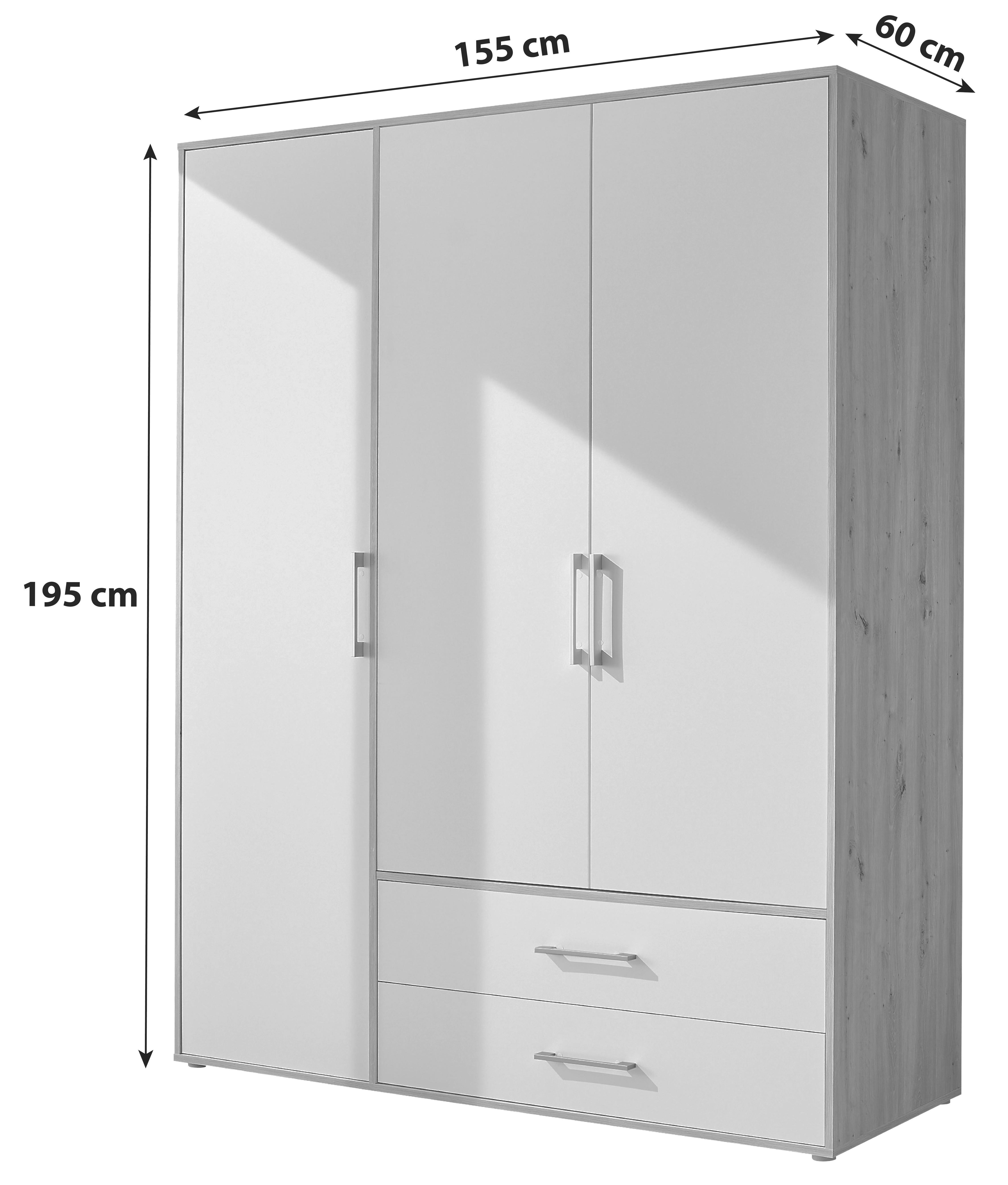 Kleiderschrank mit Spiegel 3trg Lembo Artisan Eiche/Weiß 155cm - Weiß/Eiche Artisan, Basics, Glas/Holzwerkstoff (155/195/60cm)