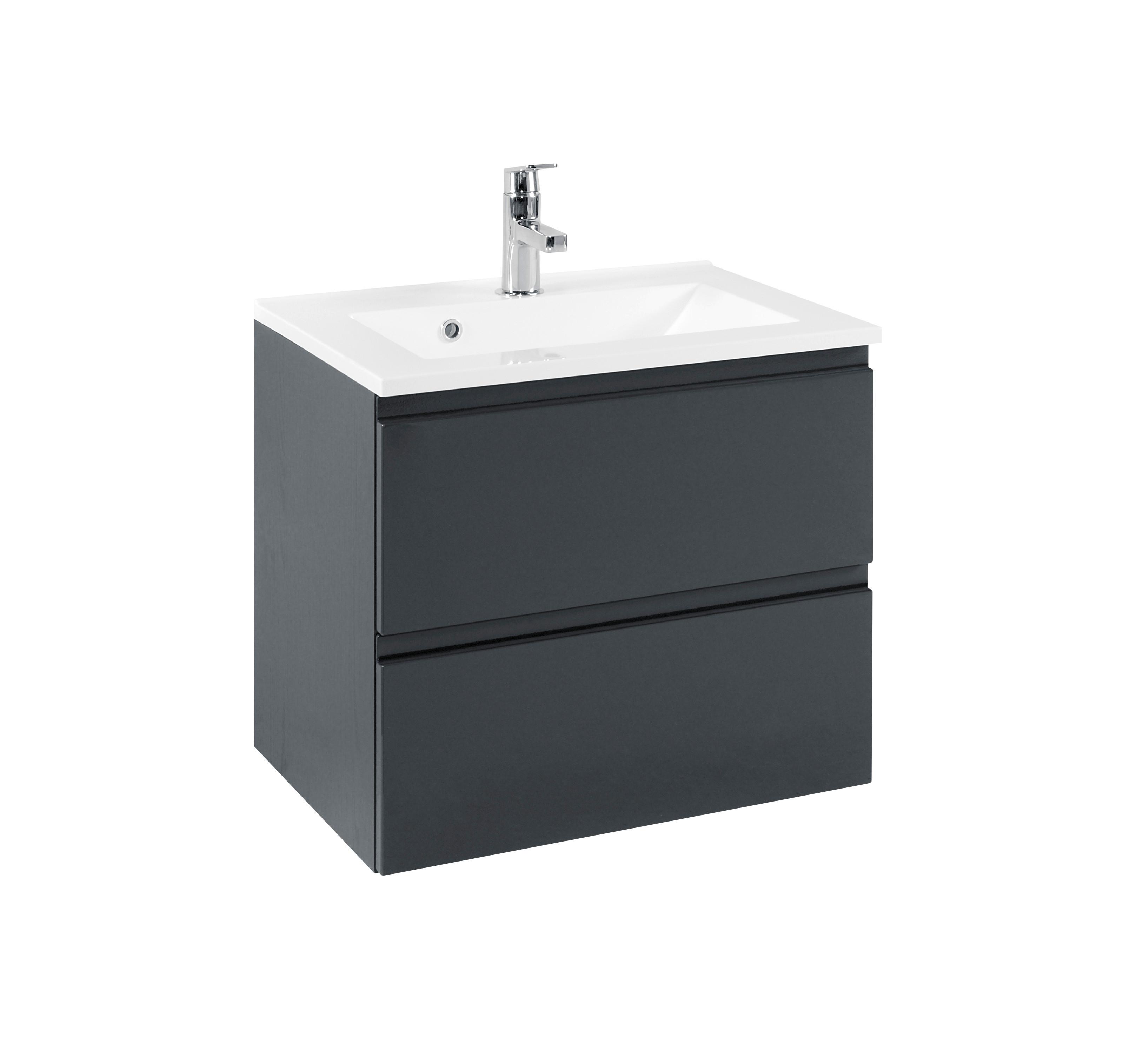 Waschbecken mit Unterschrank Cardiff B: 60cm Graphit Dekor - Graphitfarben/Weiß, Design, Holzwerkstoff/Stein (60cm) - Held