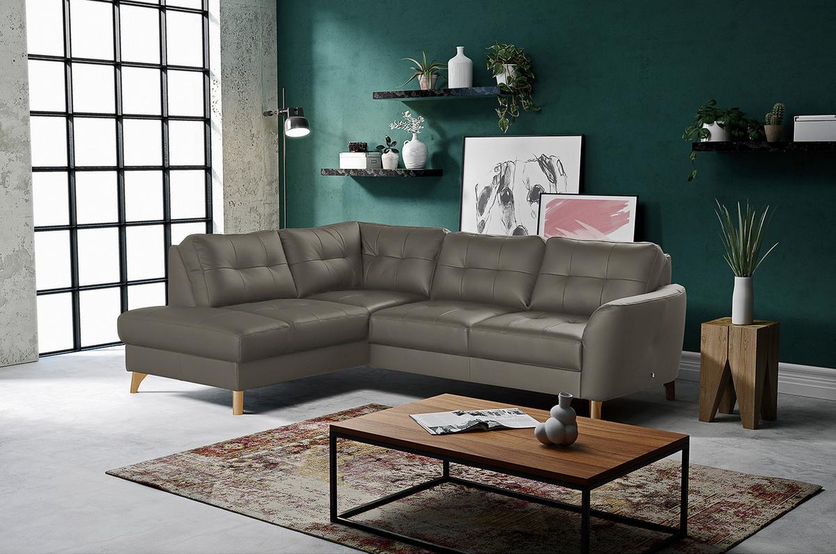 Ecksofa Nordic Schlammfarben S: 190x236 cm - Schlammfarben/Buchefarben, Design, Leder/Textil (190/236cm) - Livetastic