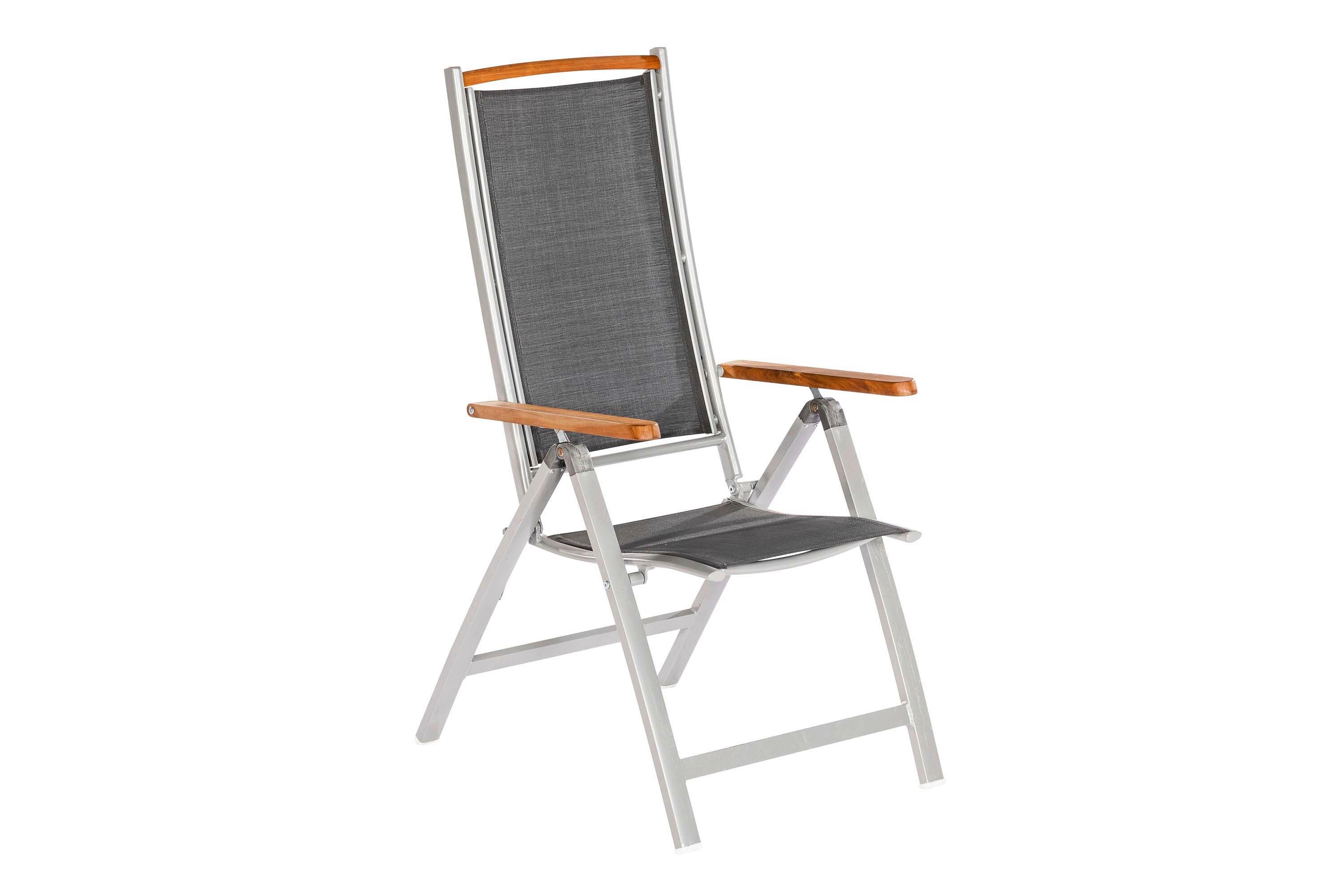 Gartenstuhl Siena aus Akazie, klappbar in Grau - Silberfarben/Naturfarben, KONVENTIONELL, Holz/Textil (58/117/64cm) - Gardenson