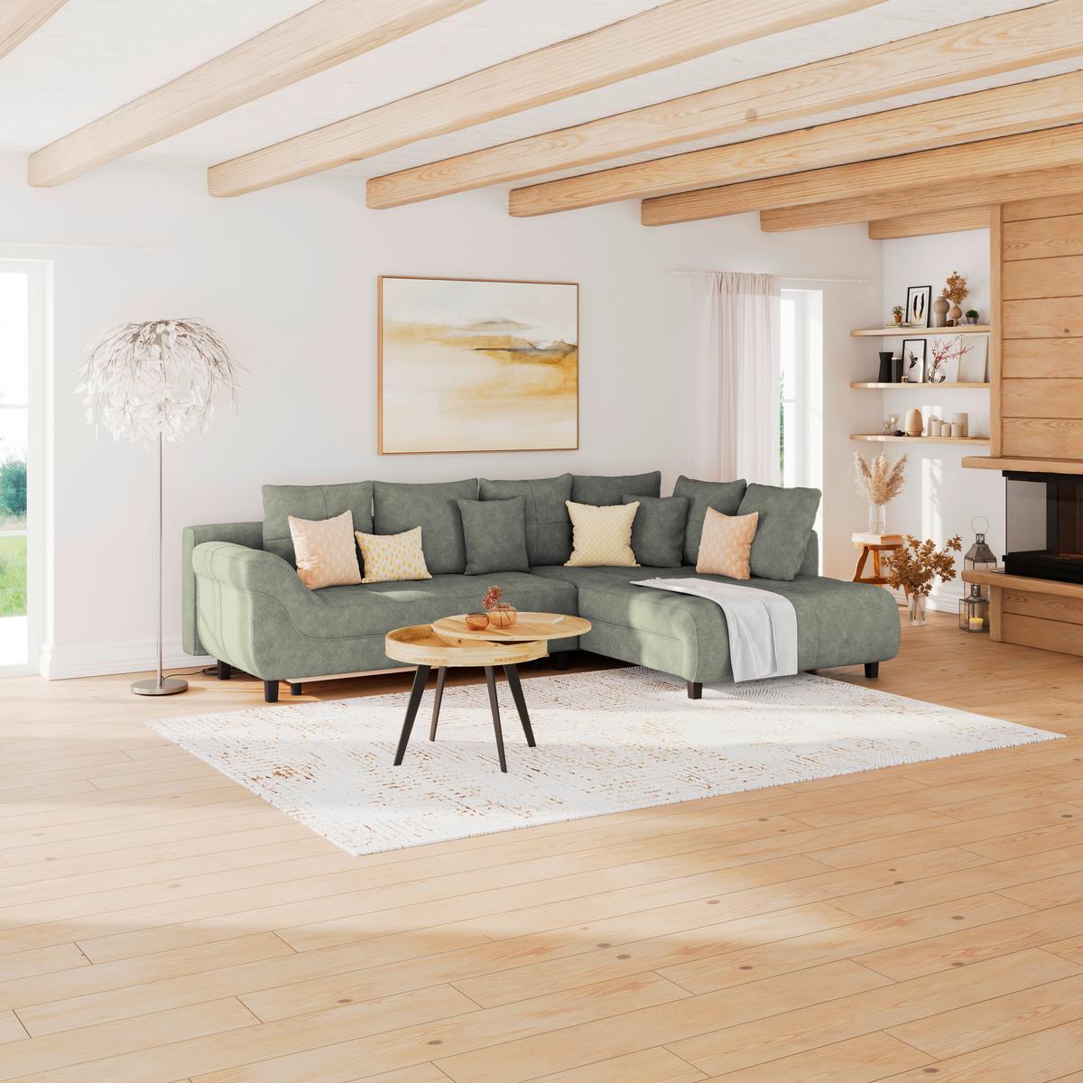 Ecksofa Mendoza - Schwarz/Grau, Design, Textil (309/197cm) - Ondega