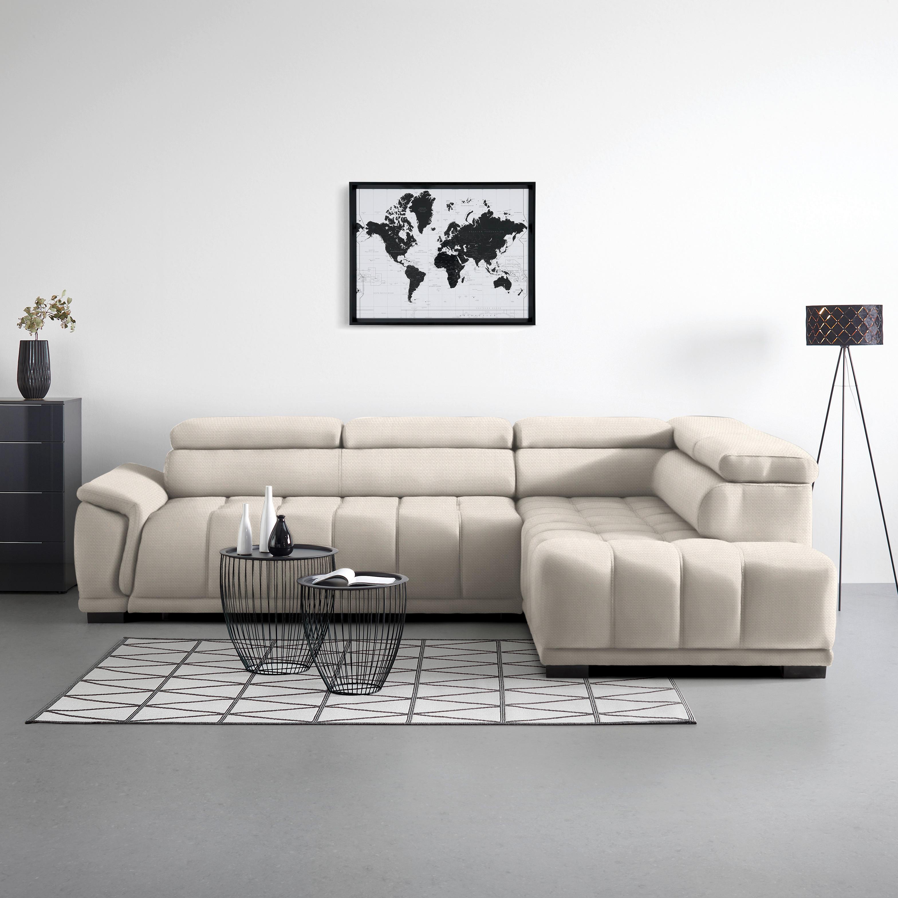Rohová sedačka GRINALDI, pravá, perleťová - černá/perleť, Moderní, textil/plast (283/206cm) - Premium Living