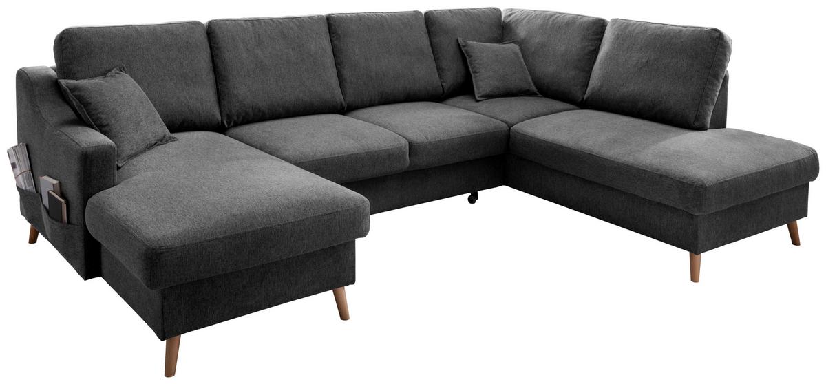 Wohnlandschaft Valentina Mit Schlaffunktion Anthrazit - Anthrazit/Naturfarben, KONVENTIONELL, Textil (150/301/200cm) - P & B