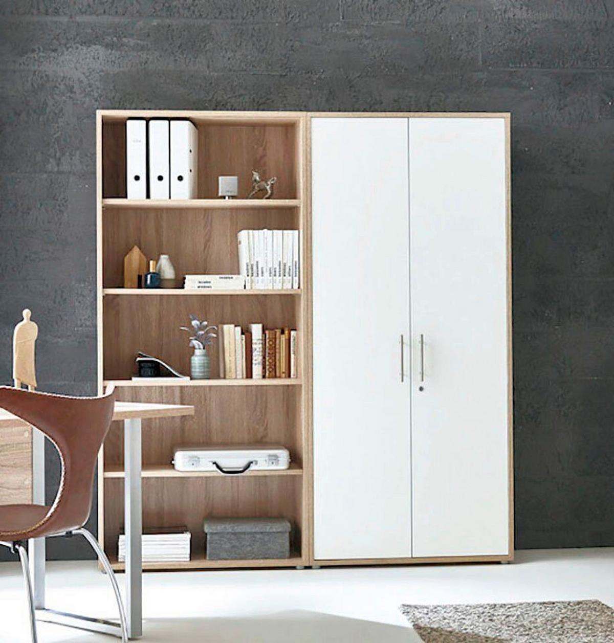 Büro Office Edition Eiche Dekor/weiß Hochglanz - Weiß Hochglanz/Sonoma Eiche, MODERN, Holzwerkstoff/Metall - MID.YOU