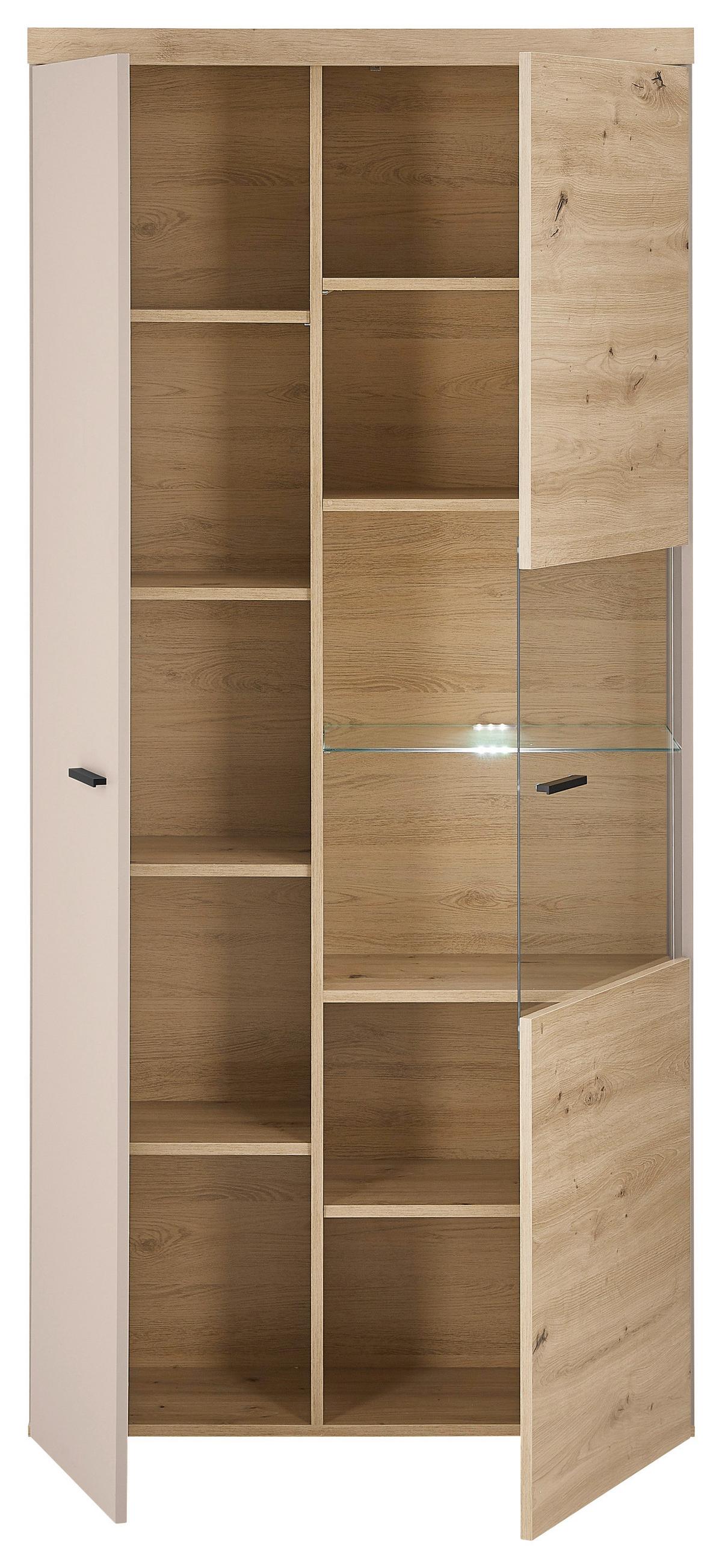 Vitrine Strada Giga *ph* Eiche Artisan/Kashmir, B: 91cm - Kaschmir/Schwarz, Trend, Glas/Holzwerkstoff (91/193/32cm)