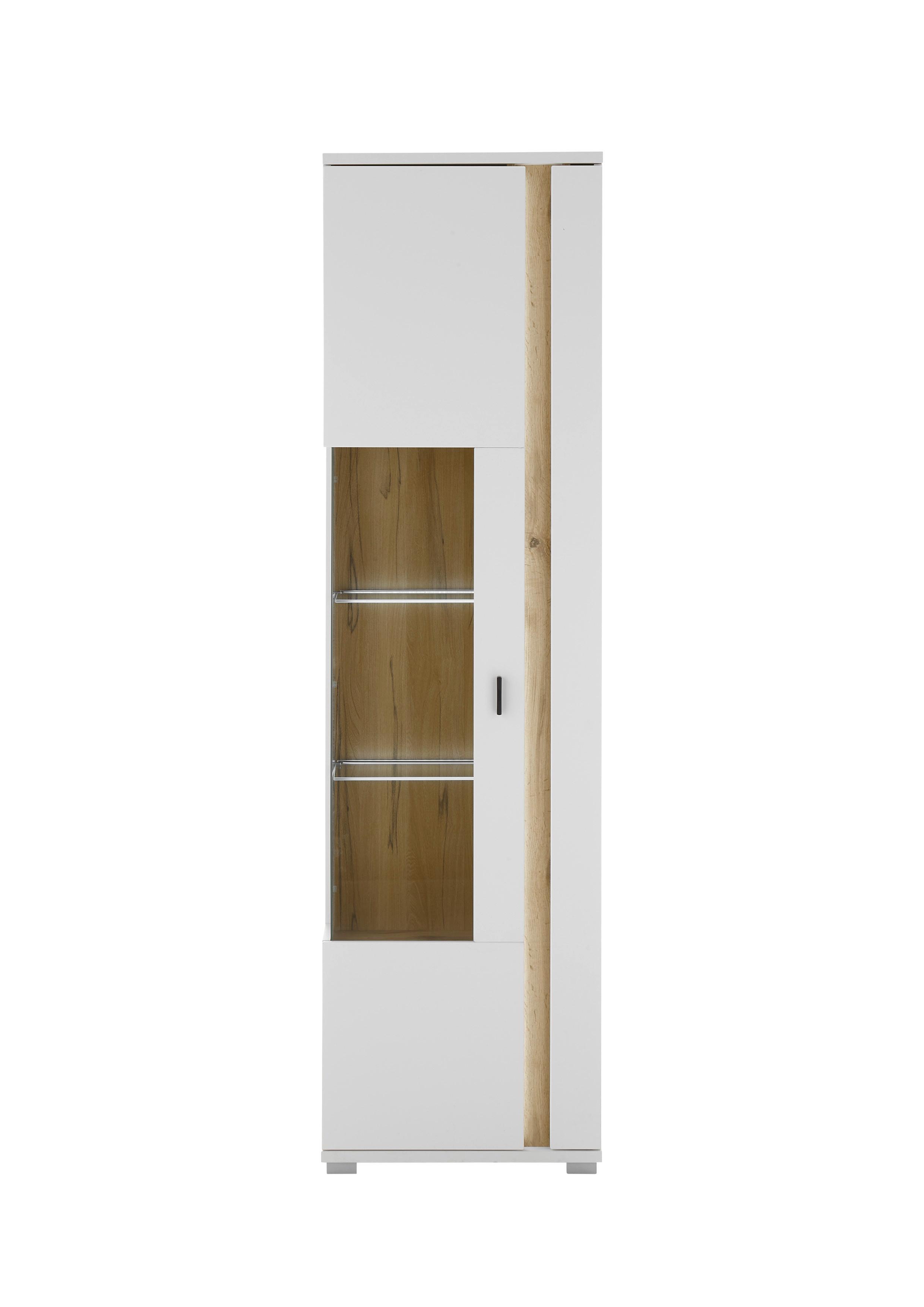 Vitrine Long Island Weiß/eiche Wotan B: 55 Cm - Silberfarben/Eiche Wotan, Design, Glas/Holzwerkstoff (55/200/35cm) - MID.YOU