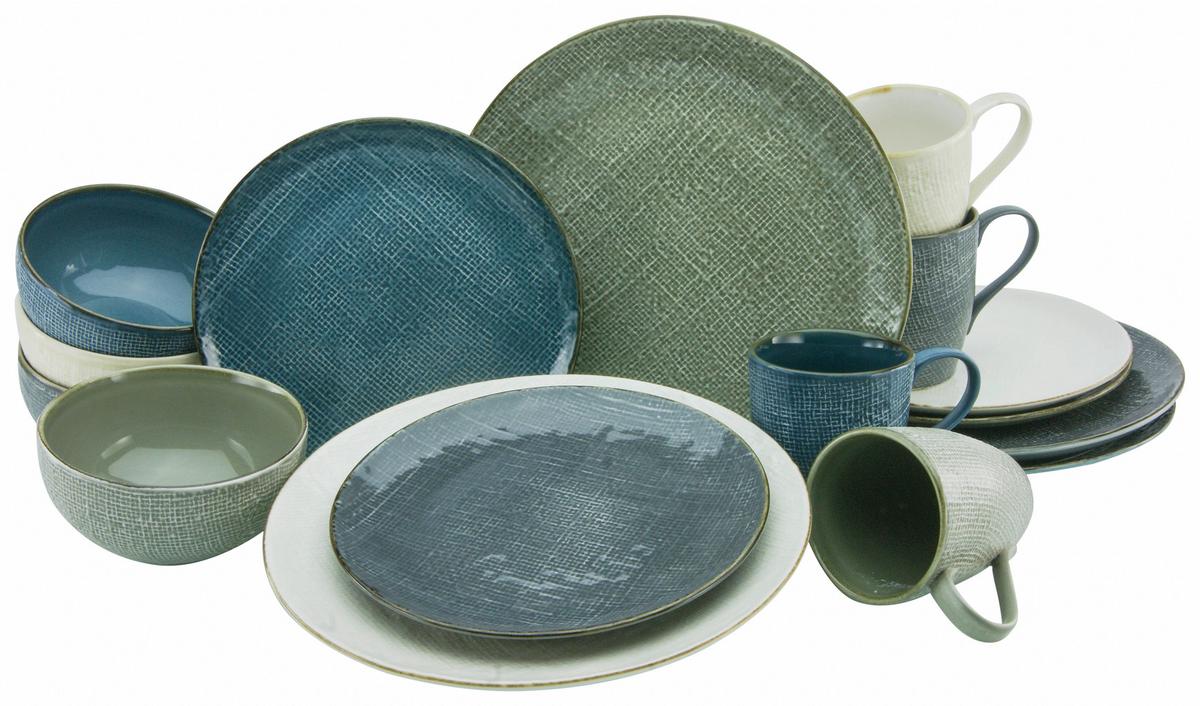 Kombiservice Keramik 4 Personen Geschirr Set - Taupe/Blau, KONVENTIONELL, Keramik (35/33/34cm) - Creatable