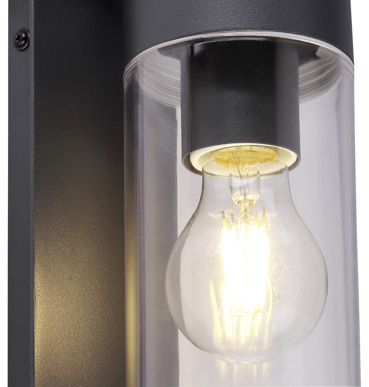 Außenleuchte Vessa 15 Watt Aluminium, Wandmontage - Klar/Anthrazit, Basics, Kunststoff/Metall (8,9/25cm) - Globo