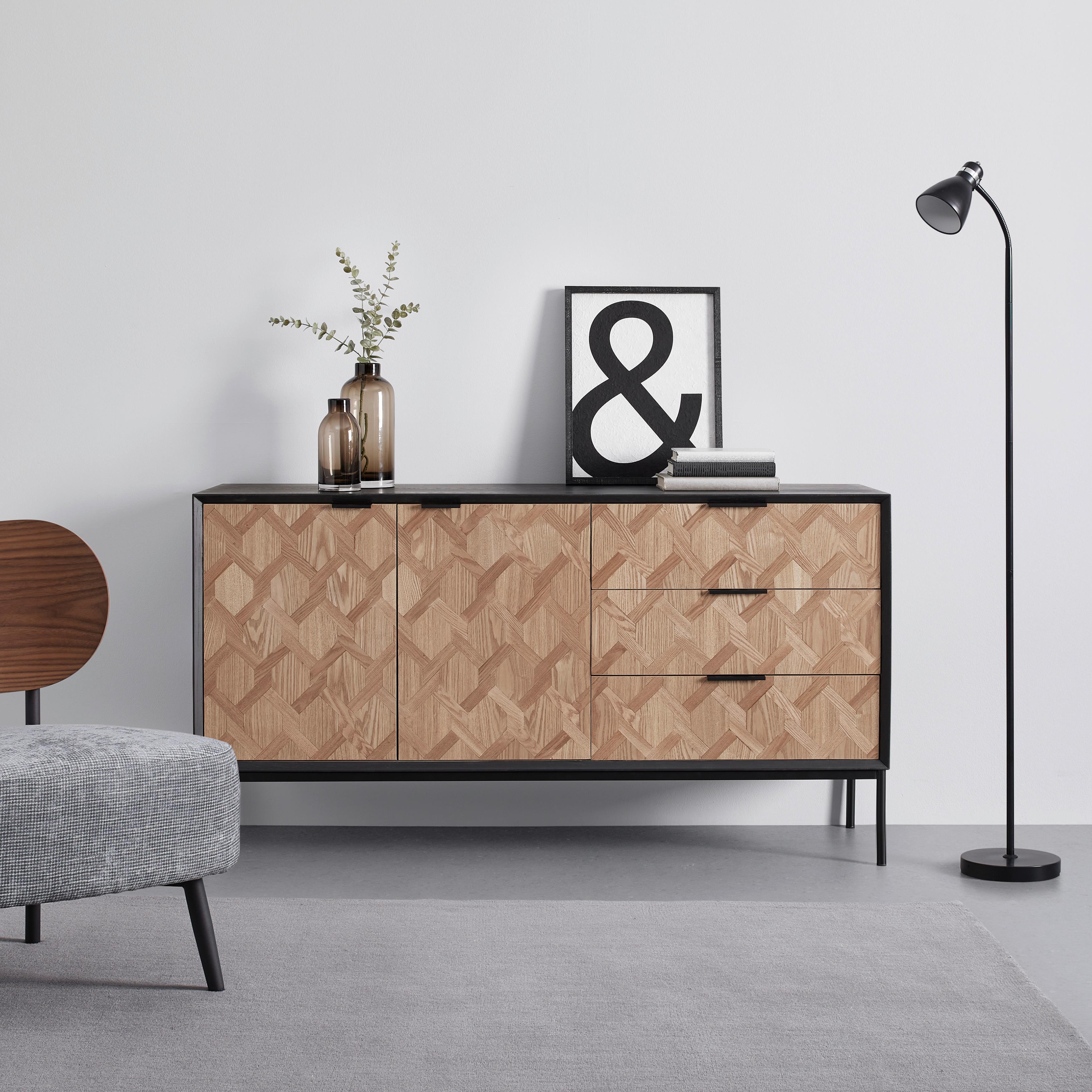 Komoda MILANO jaseň - čierna/farba jaseňa, Modern, kov/drevo (144/79/40cm) - Bessagi Home