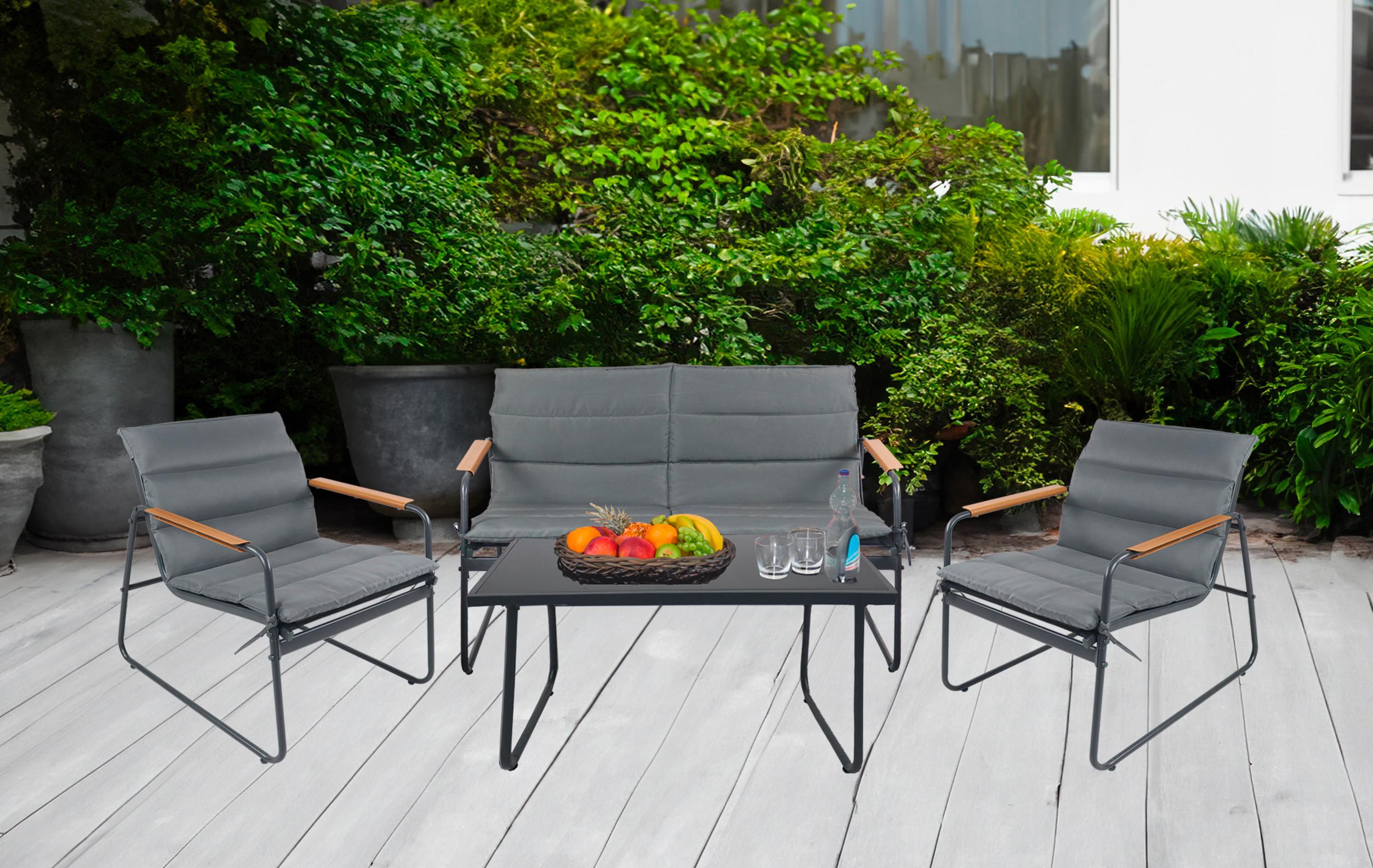 Loungegarnitur Lexila 4-teilig Anthrazit - Anthrazit/Schwarz, MODERN, Glas/Kunststoff - MID.YOU