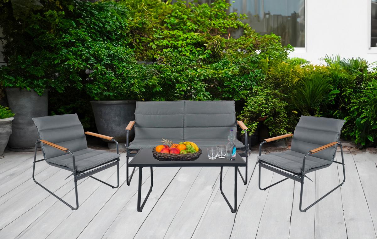 Loungegarnitur Lexila 4-teilig Anthrazit - Anthrazit/Schwarz, MODERN, Glas/Kunststoff - MID.YOU